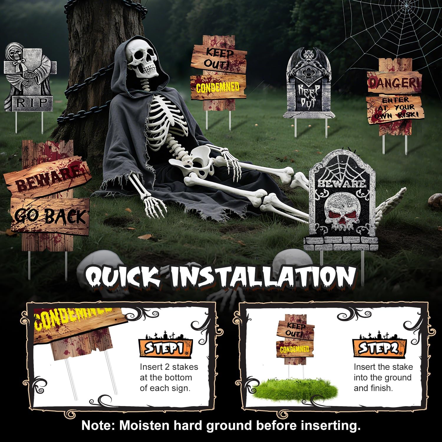 Halloween Decorations Outdoor, 6 Pack Realistic Corrugated Plastic Tombstones and Scary Graveyard Signs with Stakes, Scary Lawn Decor for Vampire Graves, Garden, Home and Party