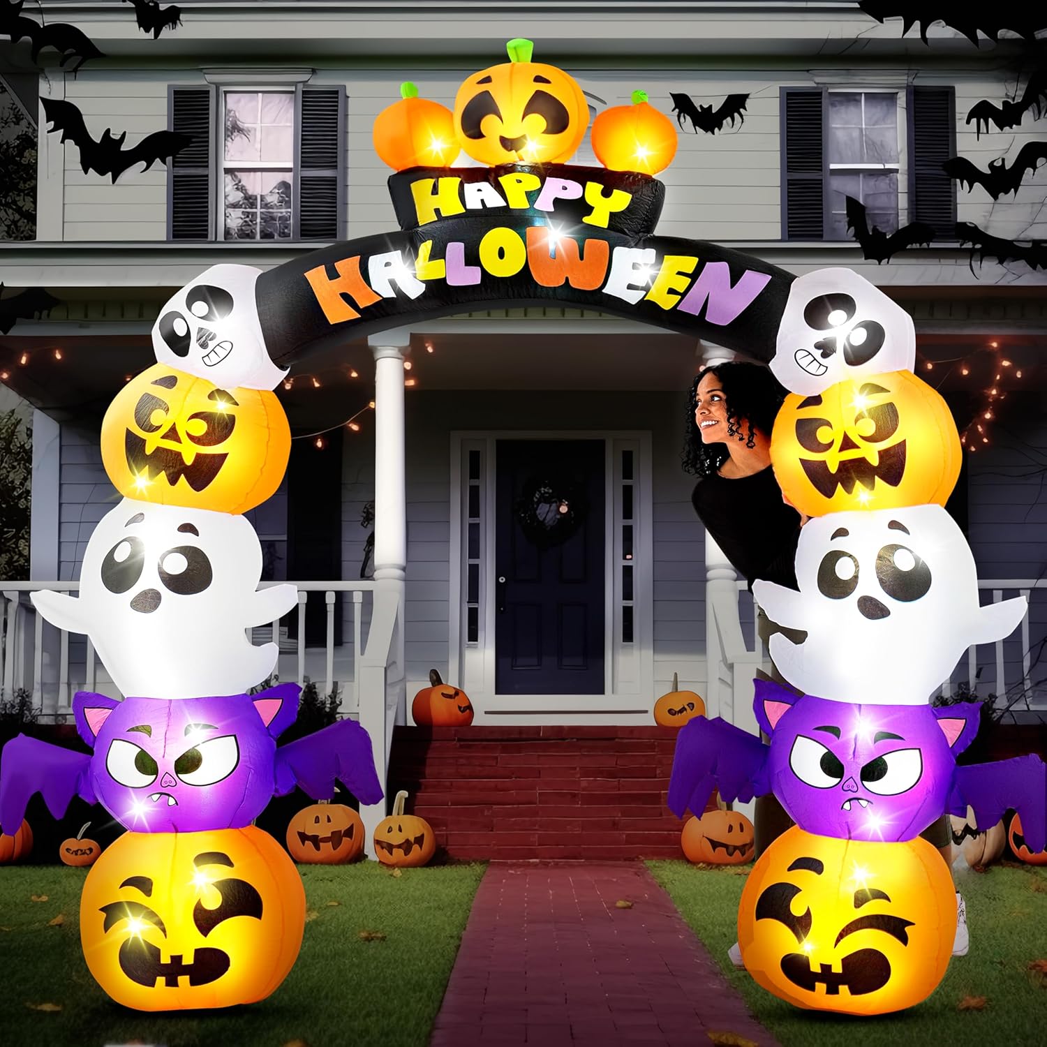 Joiedomi 8 FT Cute Halloween Inflatables Pumpkin Archway Outdoor Decoration, Archway Halloween Blow Up for Yard with Build-in LED Lights, Inflatable Arch Yard Outside Pumpkin Decor for Party, Garden