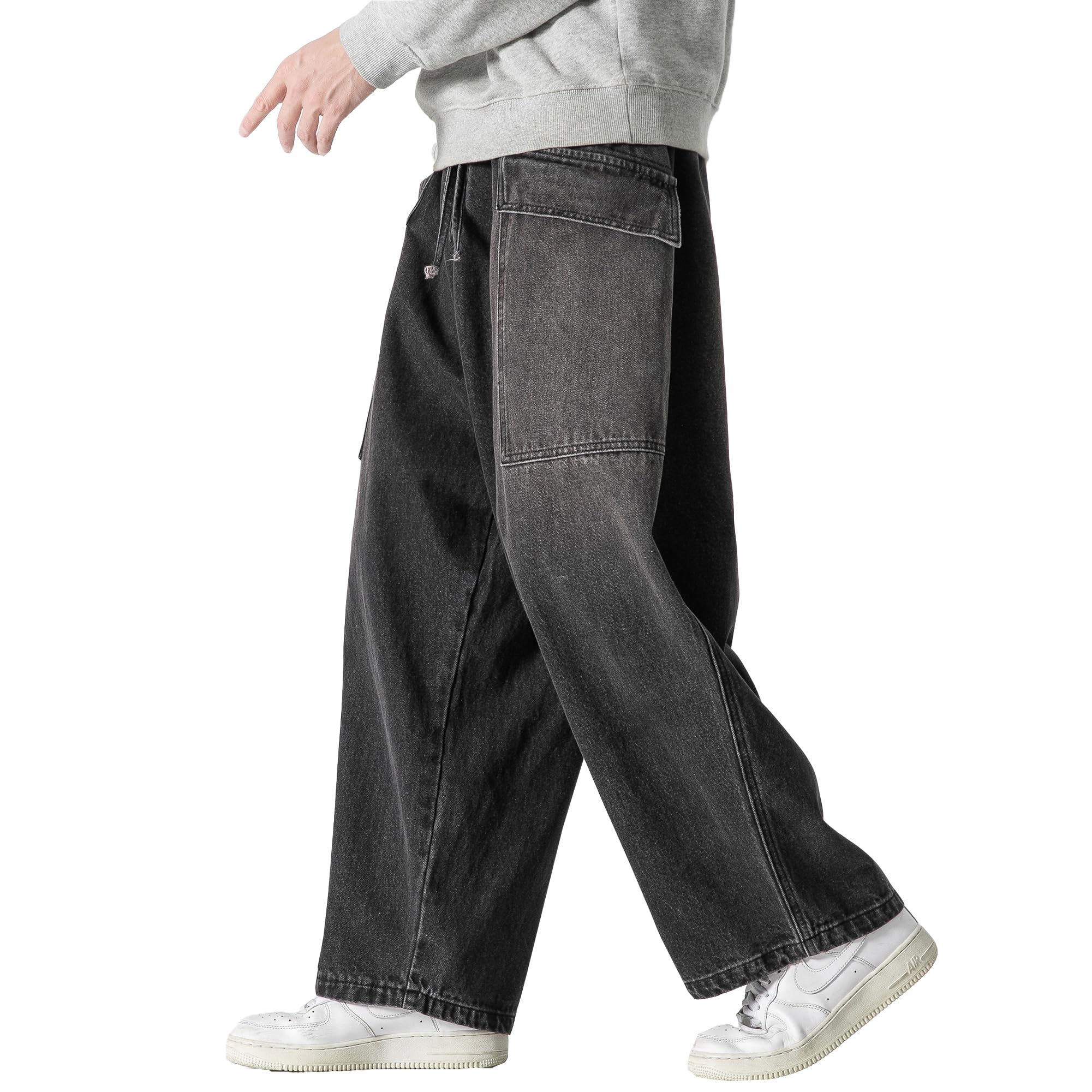 DOSLAVIDA Men's Hip Hop Jean Joggers Loose Fit Streetwear Biker Baggy Jeans Pants Stylish Printed Cargo Denim Pants