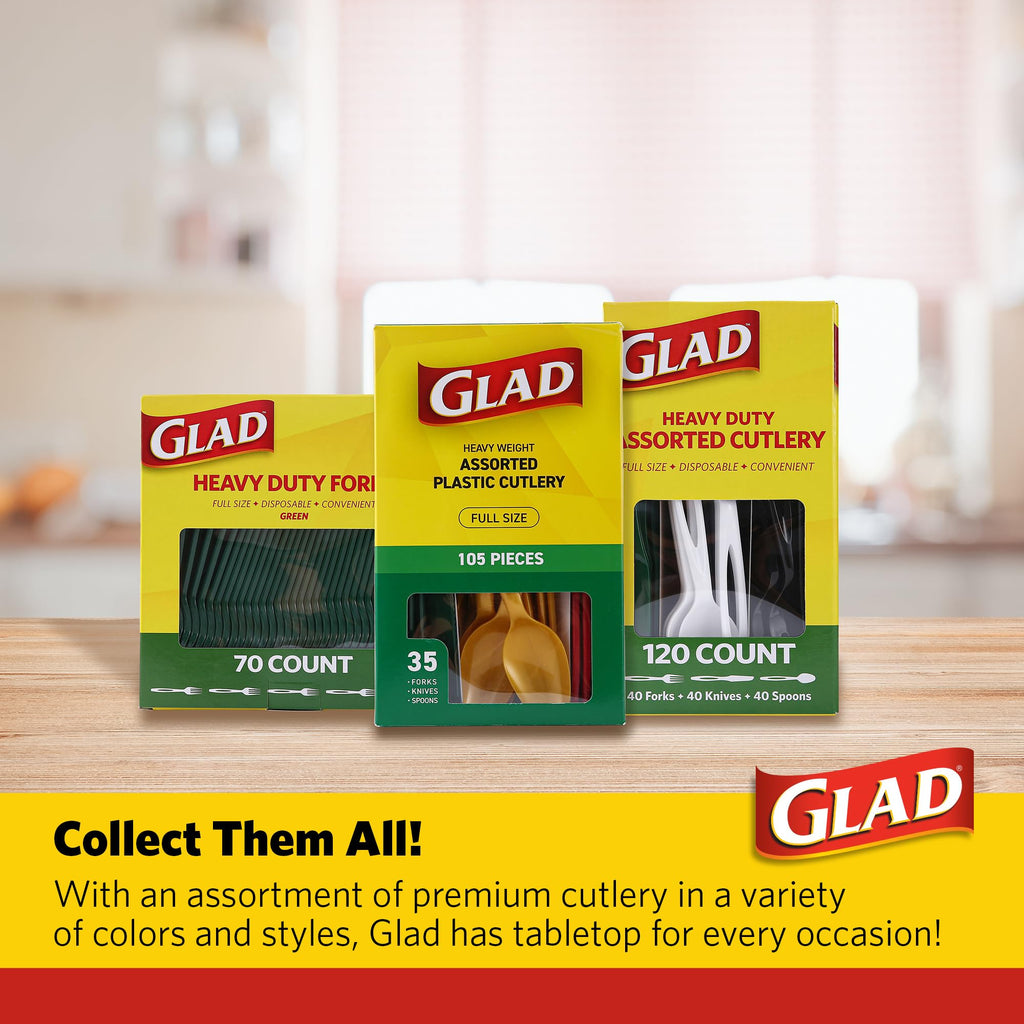 Glad Disposable Cutlery Set - Clear Heavy Duty Plastic Forks, Knives, and Spoons - 240 Piece Plasticware for Parties - Durable, Sturdy Recyclable Utensils - Great for July 4th, Thanksgiving, Christmas