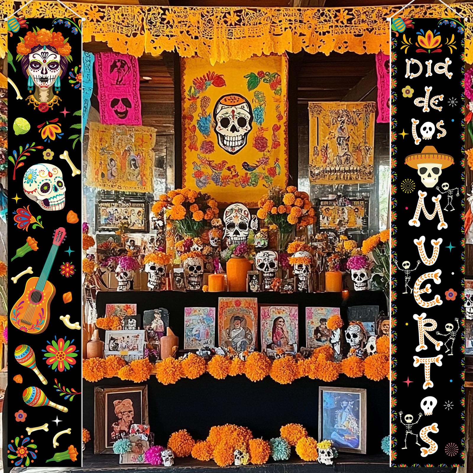 Fall Harvest Scarecrow Porch Banner Sign - Autumn Thanksgiving Front Door Decorations, 12 x 71 Inch