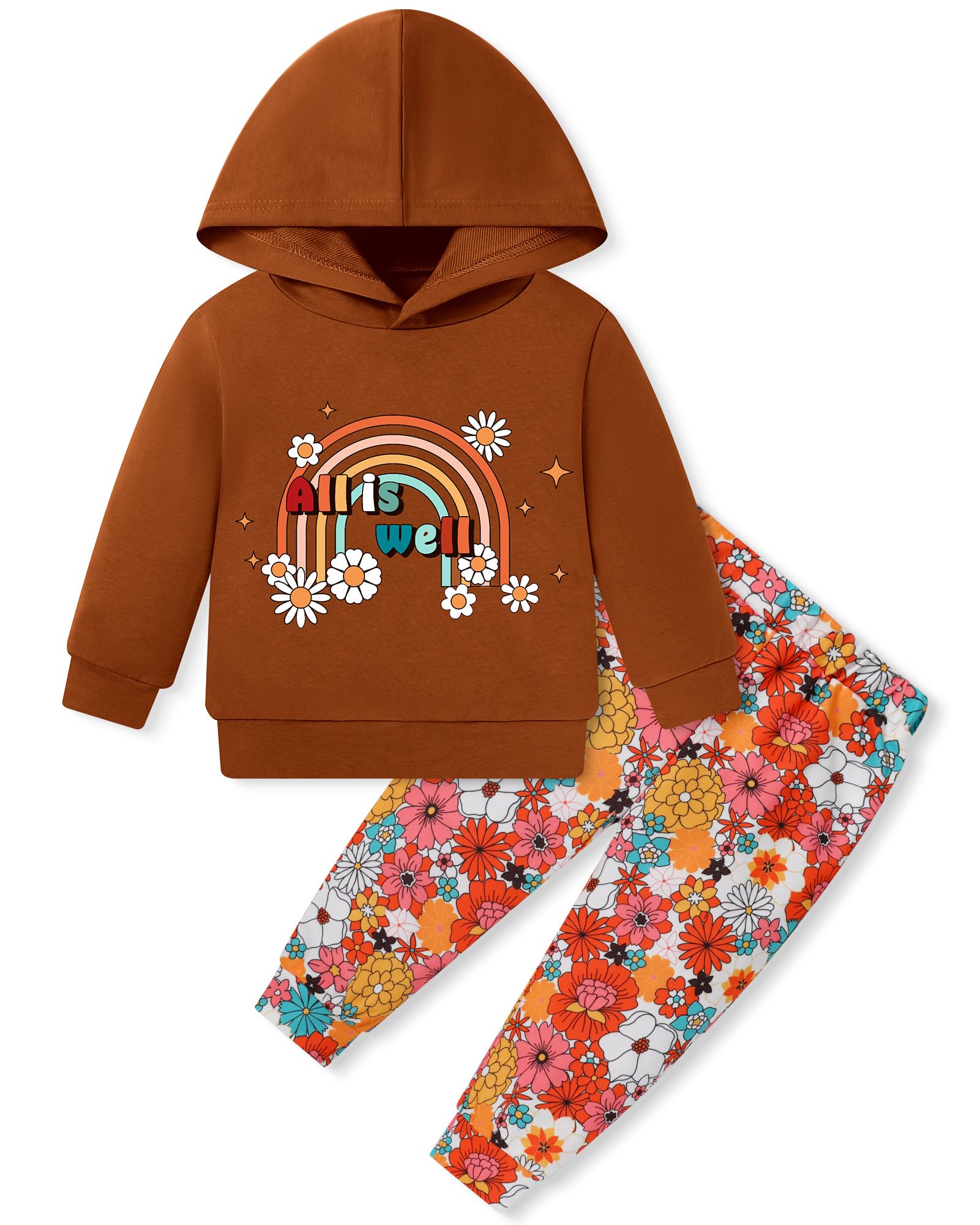 Coco&RARA Toddler Girls Clothes Baby Hoodie Sweatshirt Flower Sweatpants Outfits 2pcs Fall Winter Tracksuit Set 18M-6T