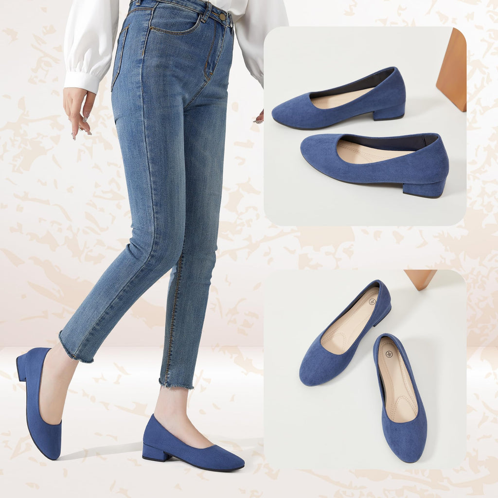 AISFAES Women Pumps Low Chunky Rounded Toe Heels Healed Dress Pumps Elegant Wedges Working Shoes