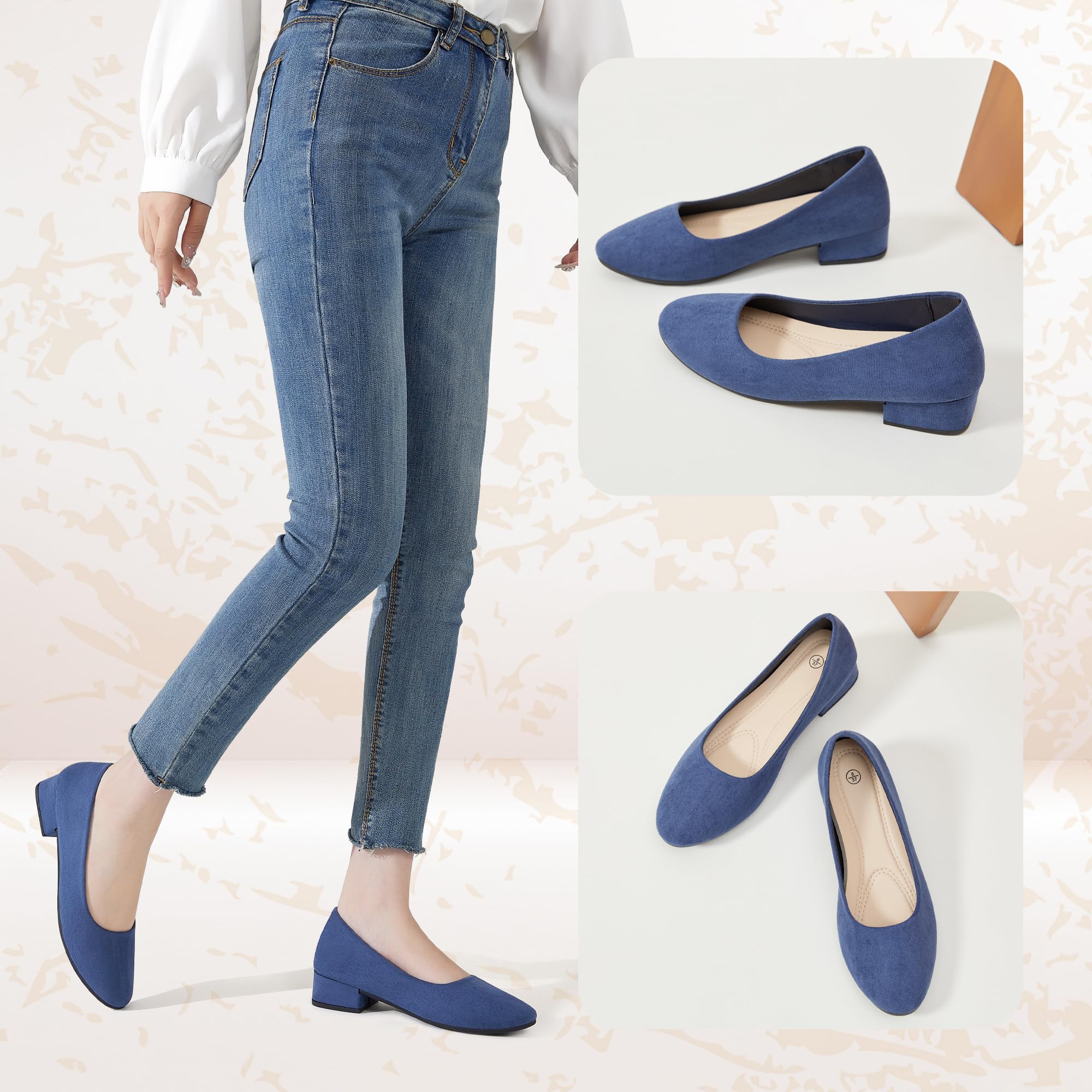 AISFAES Women Pumps Low Chunky Rounded Toe Heels Healed Dress Pumps Elegant Wedges Working Shoes