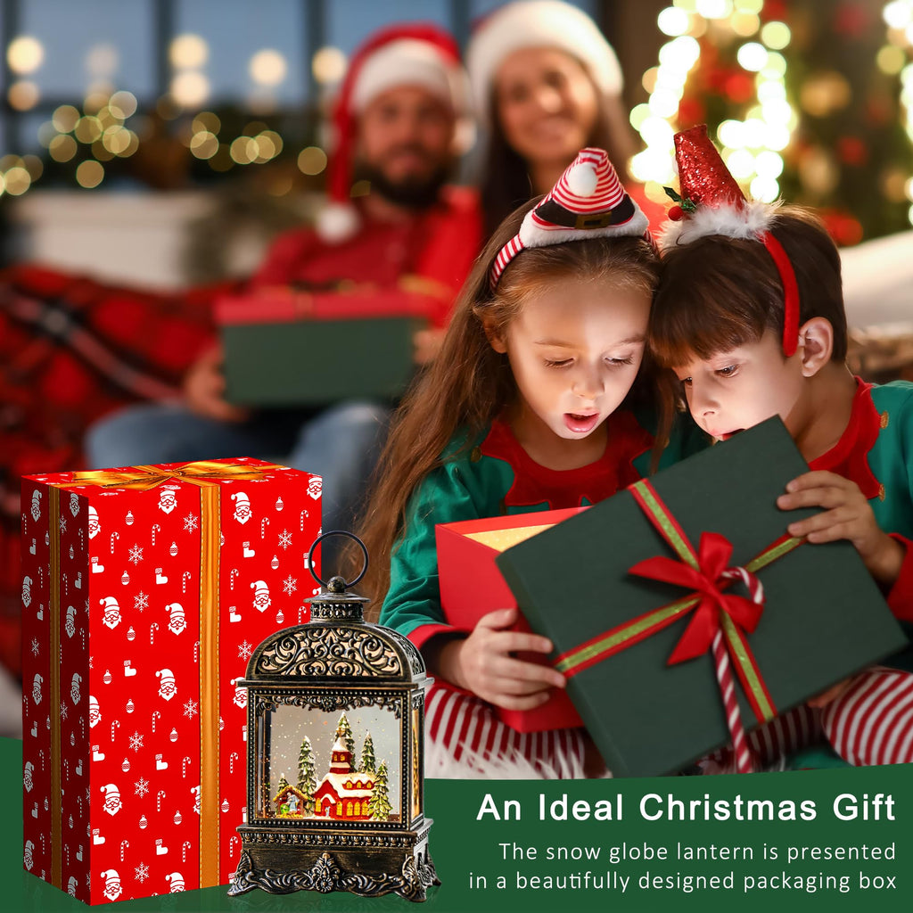 Fall Snow Globe Lantern with Autumn Turkey and Pumpkins Thanksgiving LED Decor for Home, Indoor Tabletop Centerpiece with Glitter Flakes, Harvest Light Decorations