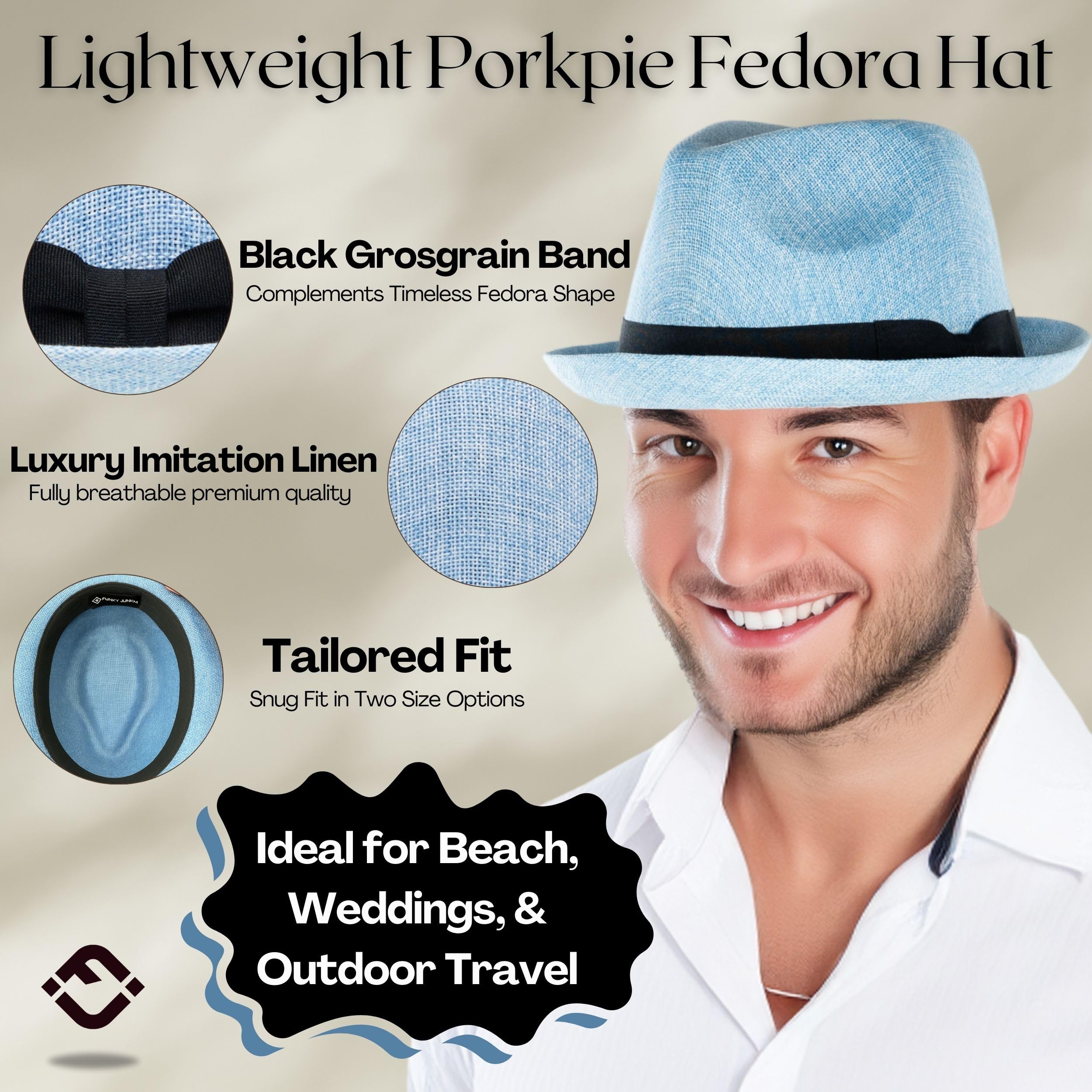 Funky Junque Premium Fedora Hat - Stylish Sun Protection for Men & Women - Perfect for Summer Beach, Travel & Outdoors