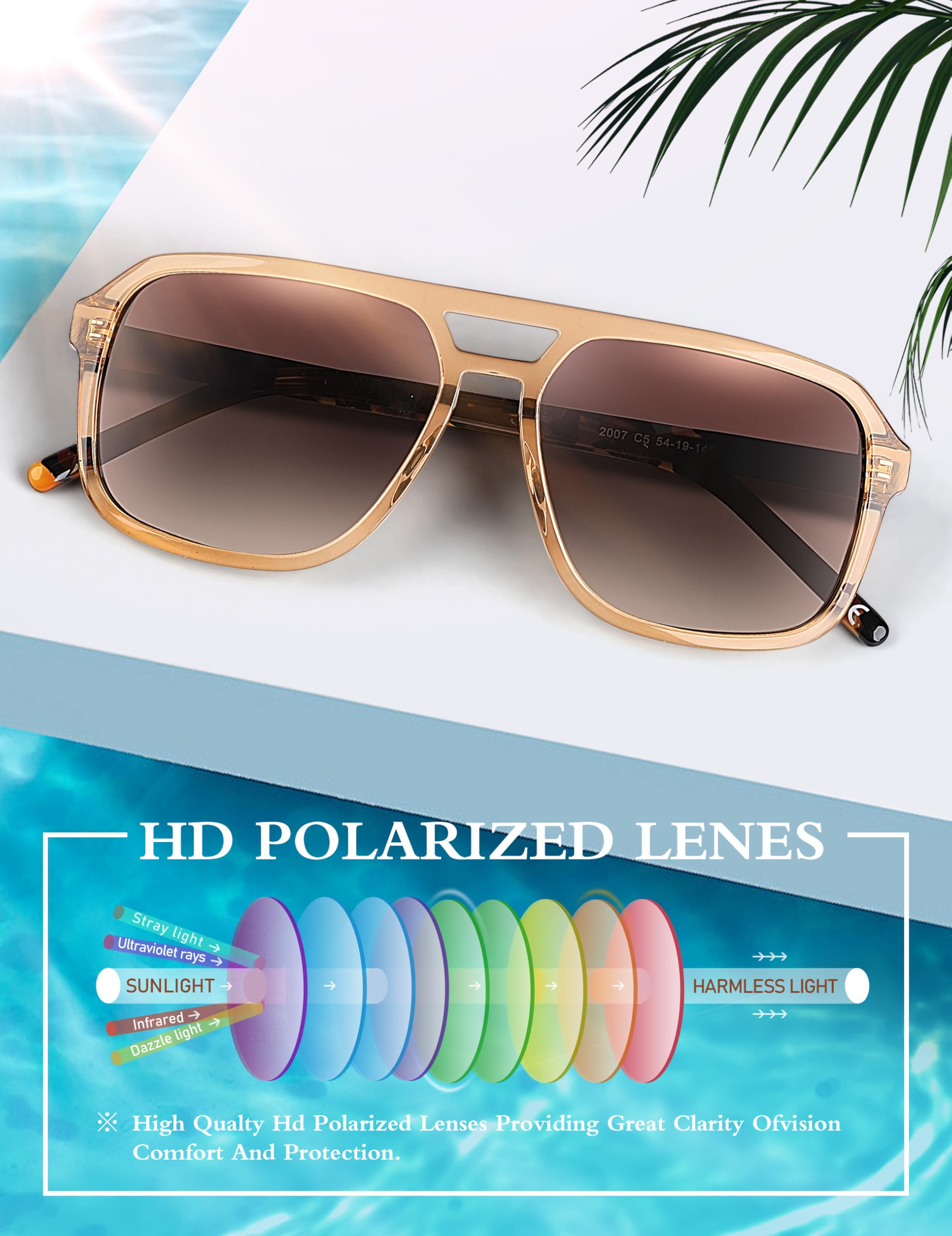 BIRCEN Women Polarized Acetate Sunglasses: Fashion Square Aviator Shades UV Protection for Trendy Laides Travel Beach Outdoor
