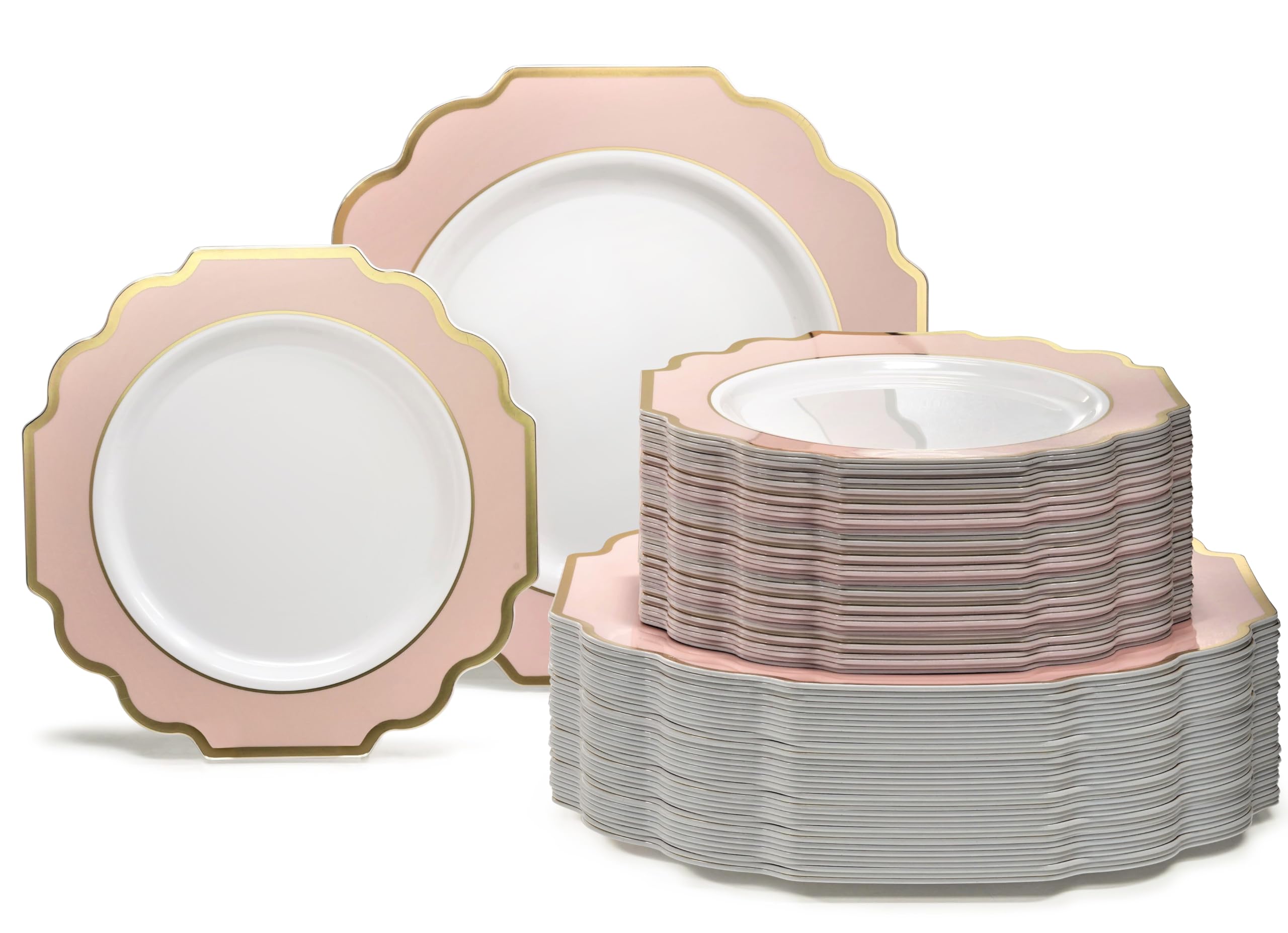 " OCCASIONS " 50 Plates Pack (25 Guests)-Heavyweight Wedding Party Disposable Plastic Plate Set -(25x10.5'' Dinner + 25x8'' Salad/Dessert) (Imperial White & Gold)