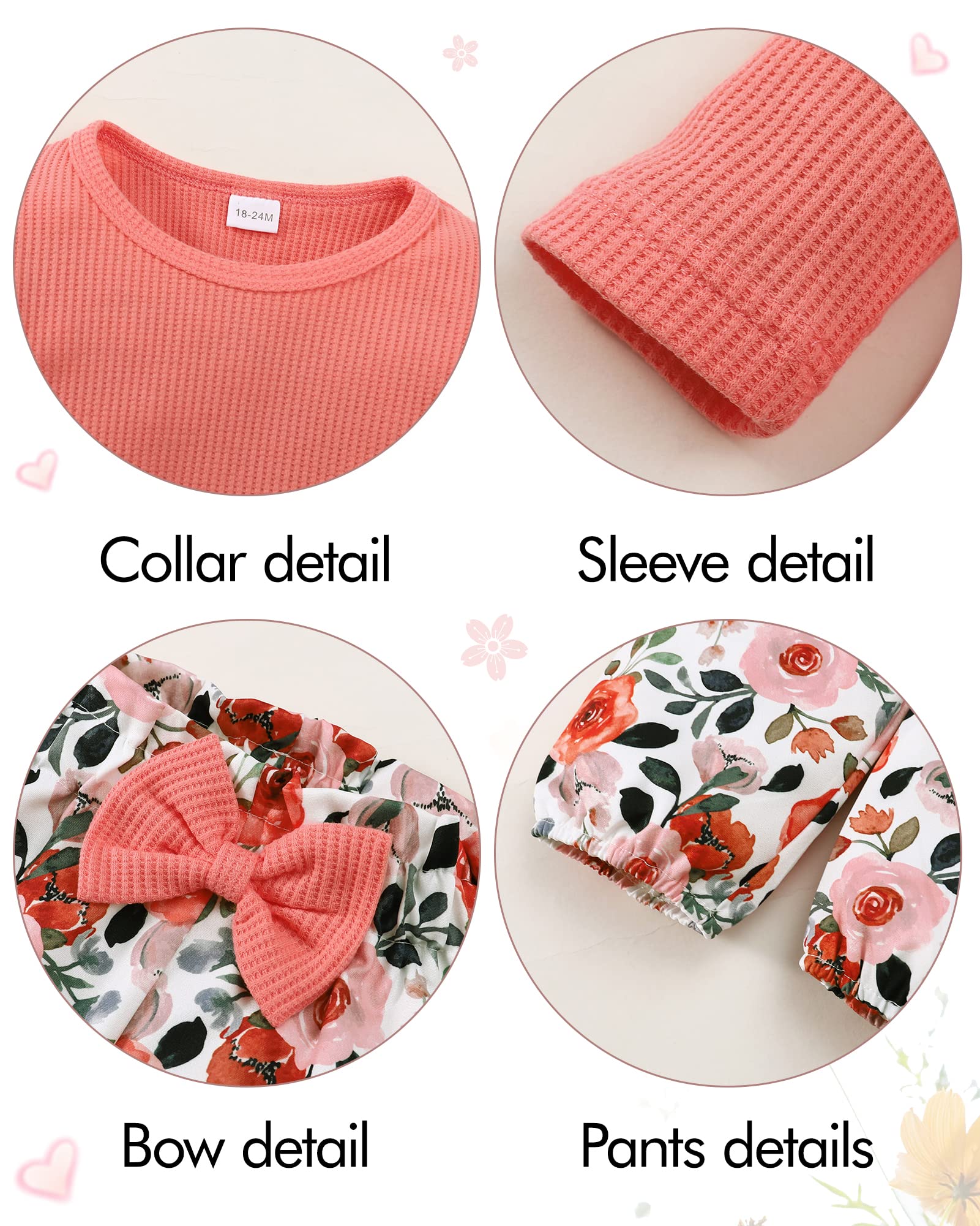 YALLET 3Pcs Toddler Girl Clothes Solid Color Long Sleeves Ruffle Top+Floral Pants+Headband 1-6 Years Fall/Winter Outfits Set