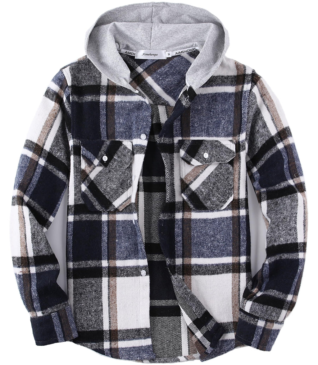 Boys Girls Casual Flannel Plaid Hoodies Spring Fashion Button Down Shirts Long Sleeve Cute Lightweight Jacket Coats
