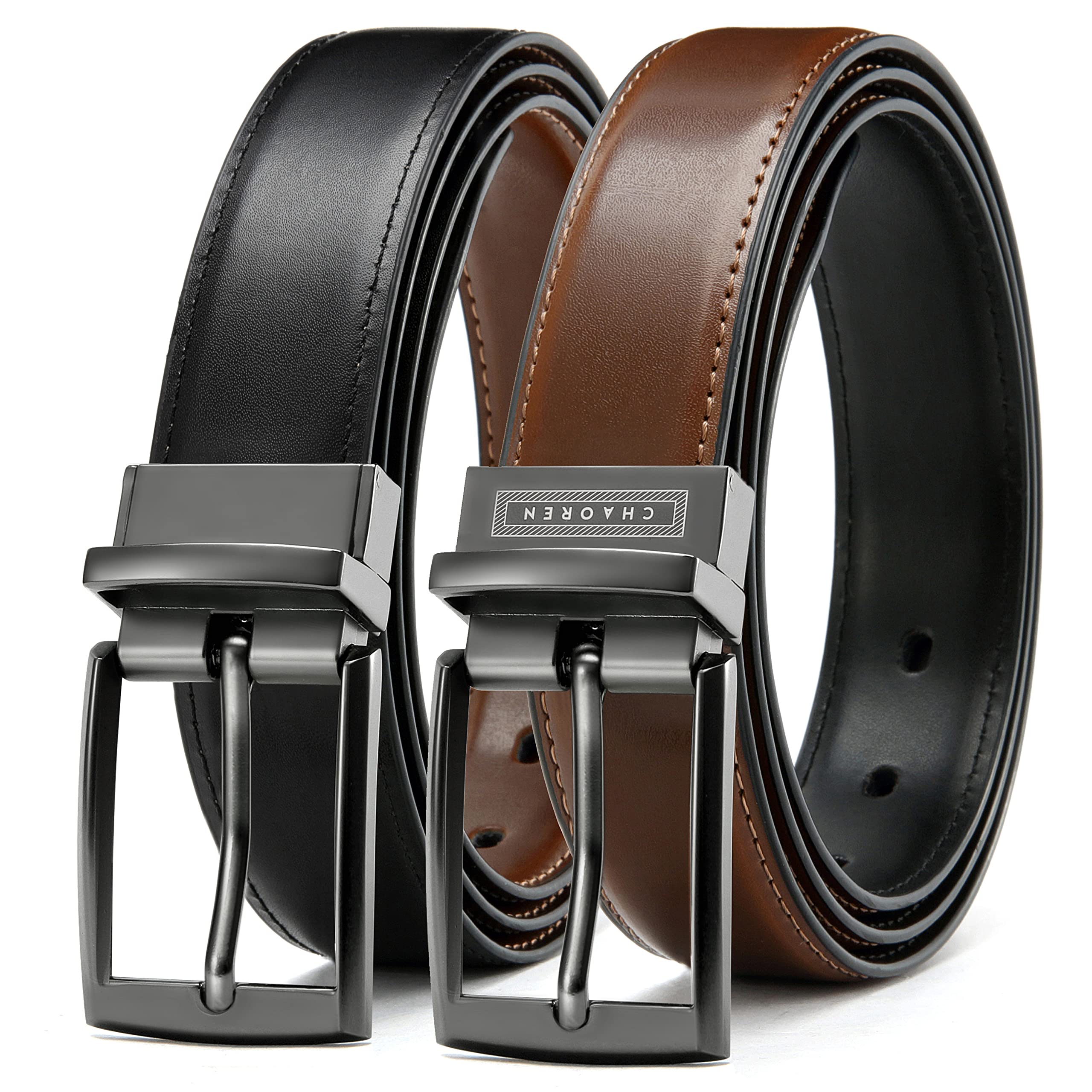 CHAOREN Boys Belt, Most Size Kids 1 1/4" Dress Reversible Belt for Youth - One Leather Belt Two Style