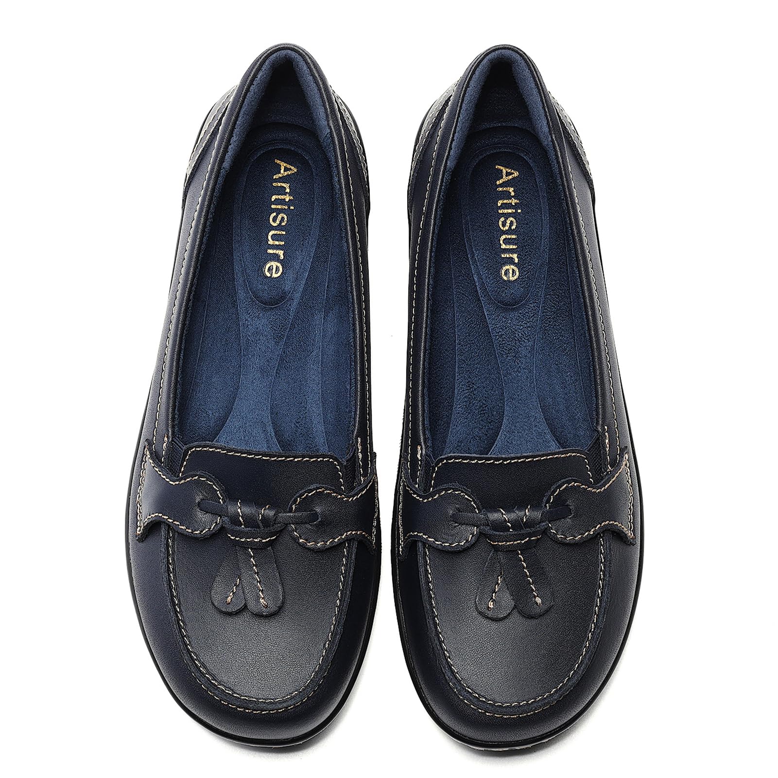 Artisure Women's Classic Comfort Leather Loafers Casual Slip-Ons Stylish Tassel Dress Shoes Cute Work Office Flats Everyday Walking Shoes