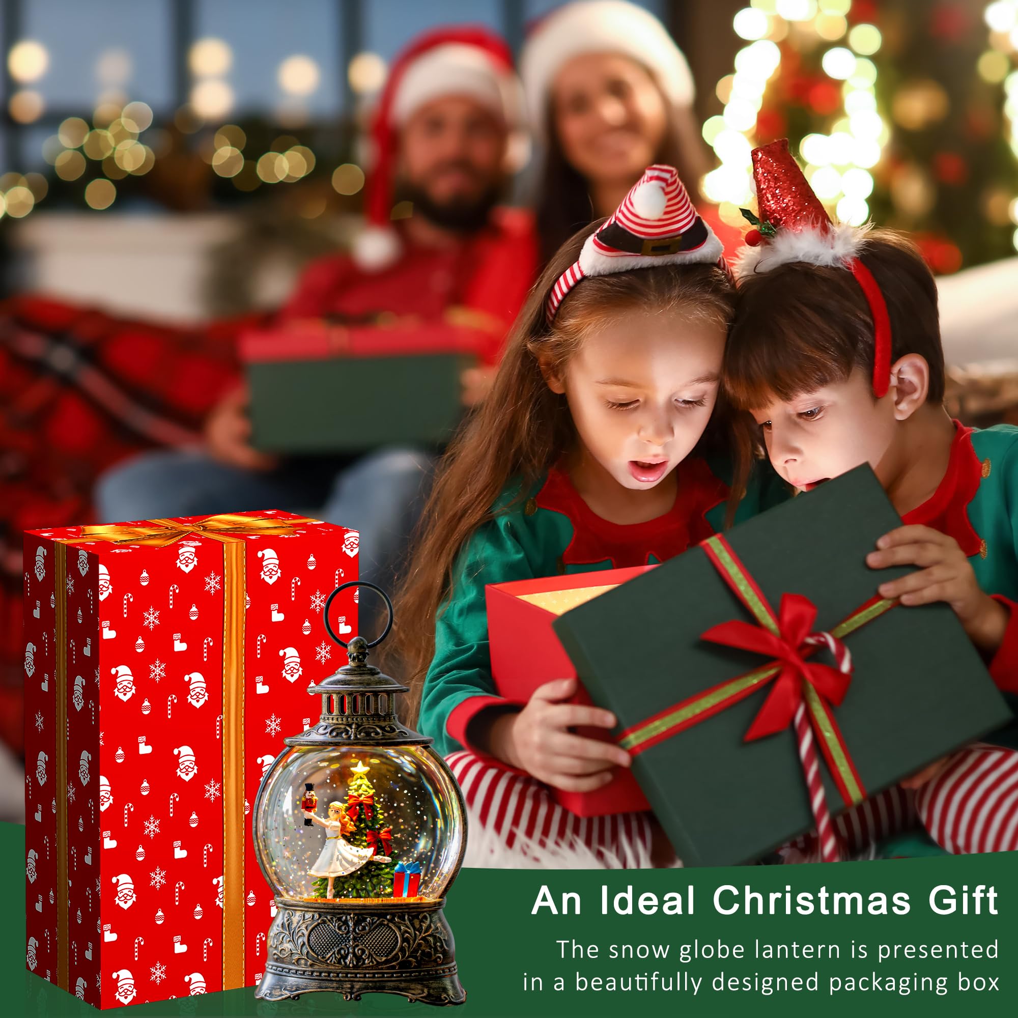 Fall Snow Globe Lantern with Autumn Turkey and Pumpkins Thanksgiving LED Decor for Home, Indoor Tabletop Centerpiece with Glitter Flakes, Harvest Light Decorations