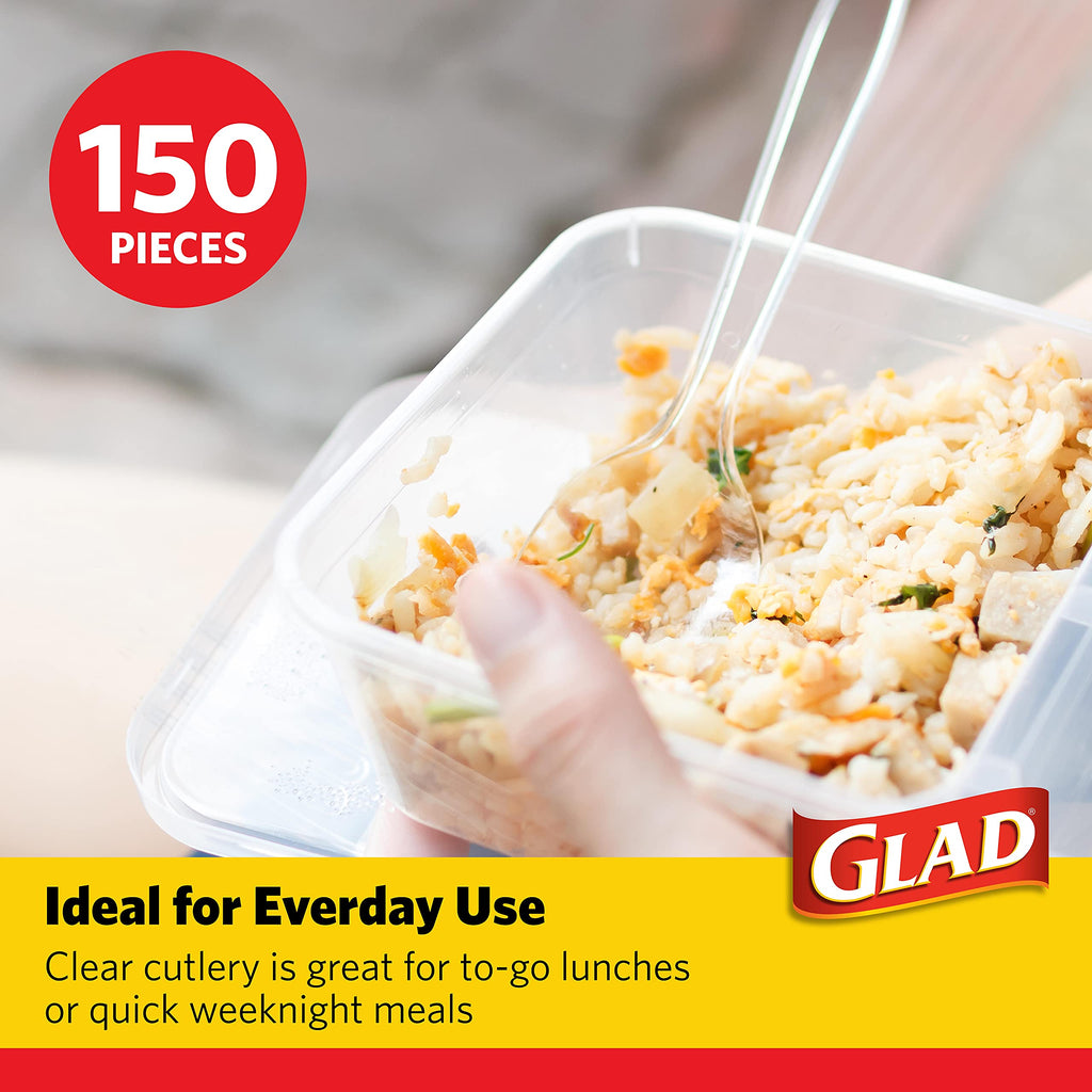 Glad Disposable Cutlery Set - Clear Heavy Duty Plastic Forks, Knives, and Spoons - 240 Piece Plasticware for Parties - Durable, Sturdy Recyclable Utensils - Great for July 4th, Thanksgiving, Christmas
