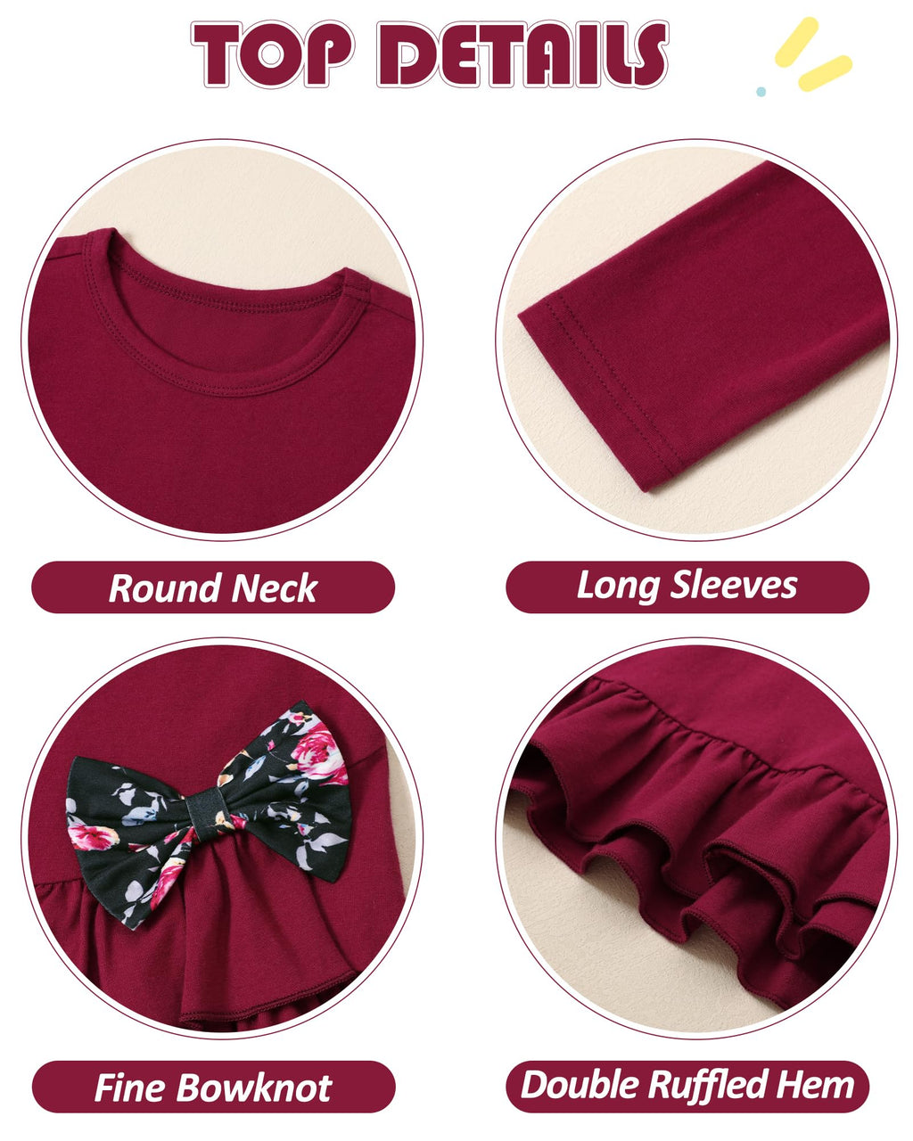 Toddler Girl Clothes 18M-8T Girls Fall Winter Outfit, Long Sleeve Ruffle Bowknot Top + Floral Pants 2Pcs Clothing Set