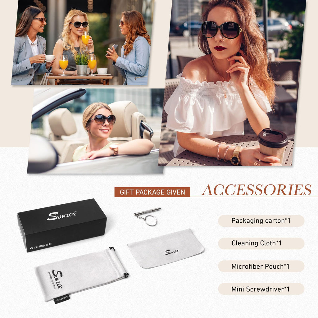 Sunier Sunglasses Womens Polarized Trendy Oversized Sun Glasses Fashion Ladies Shades 100% UV400 Protection S85