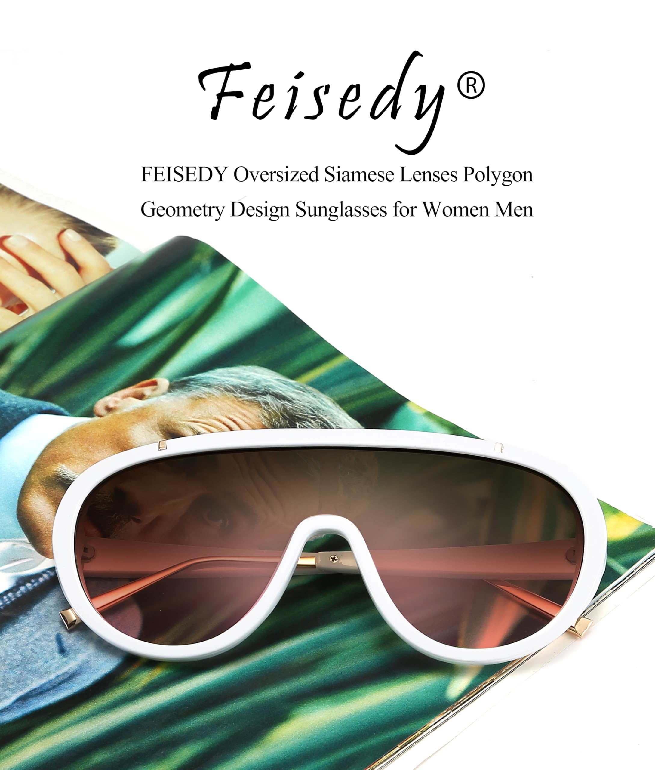FEISEDY Sunglasses Women Oversized One Piece Frame UV400 Sun Glasses Trendy Retro Shades B2580
