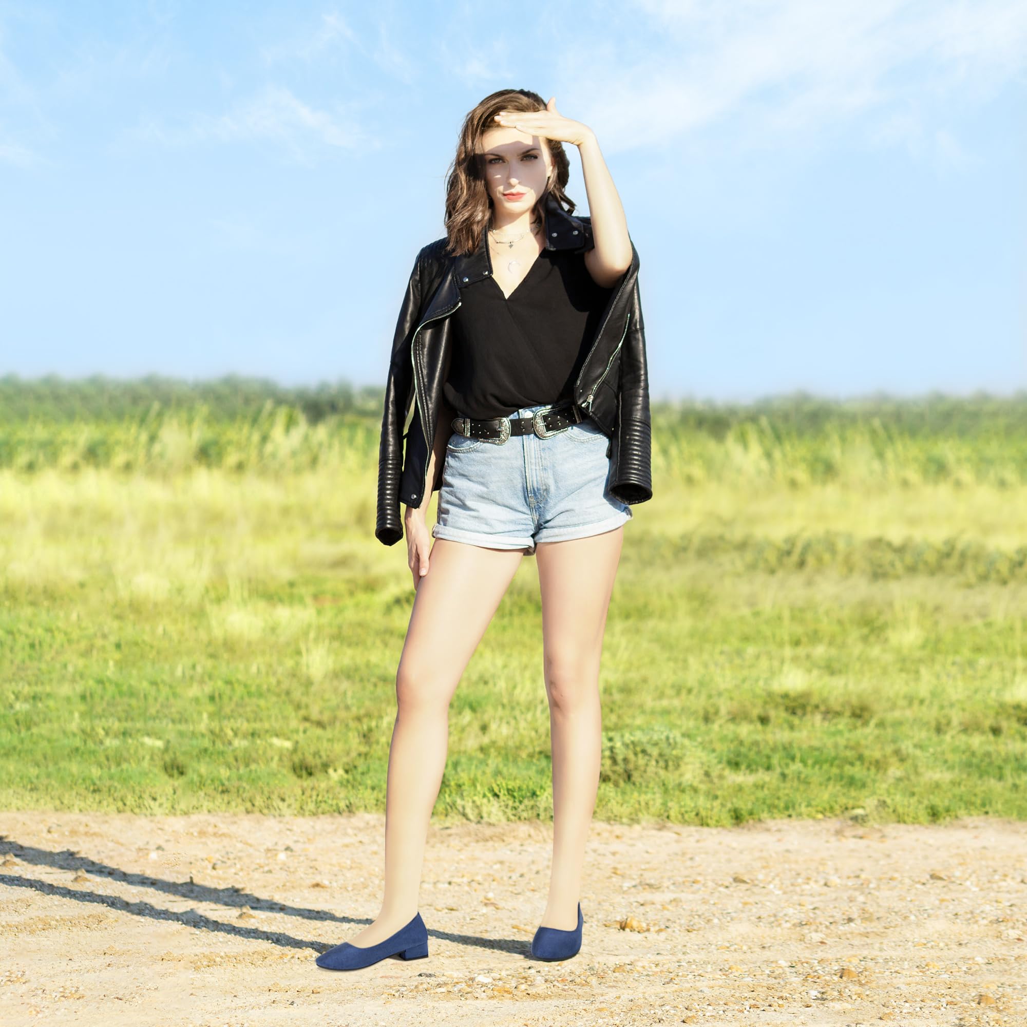 AISFAES Women Pumps Low Chunky Rounded Toe Heels Healed Dress Pumps Elegant Wedges Working Shoes