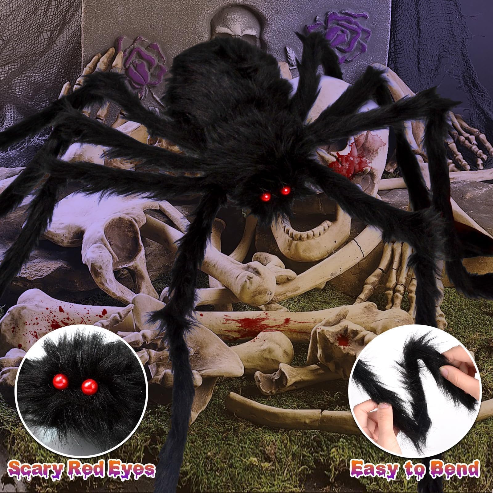 200" Halloween Spider Web + 59" Giant Spider Decorations Fake Spiders with Triangular Huge Spiders Web for Indoor Outdoor Halloween Decorations Yard Home Costumes Parties Haunted House Décor