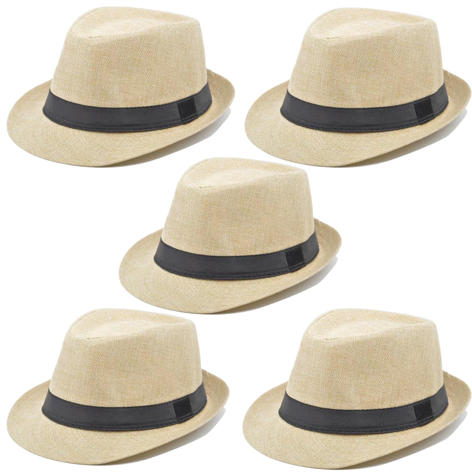 5 Pack Bulk Cuban Fedora Sun Hats Men with Adjustable Strap, Short Brim 1920s Unisex Party Costume Hats Women.