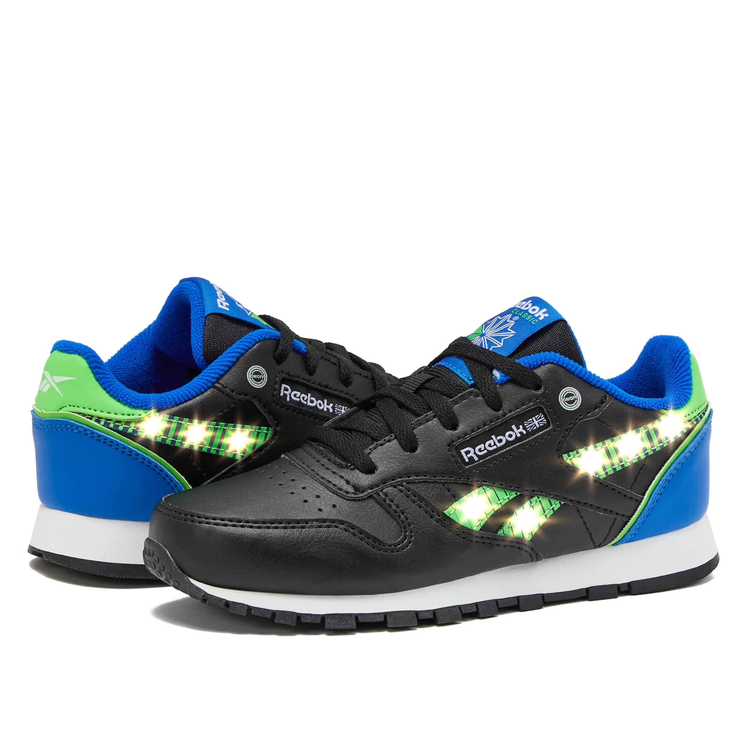 Reebok Classic Leather Step N Flash 2.0 LED Light Up Boys and Girls Sneakers, Lightweight Tennis or Athletic Shoes, Little Kids and Toddler Size 11-3