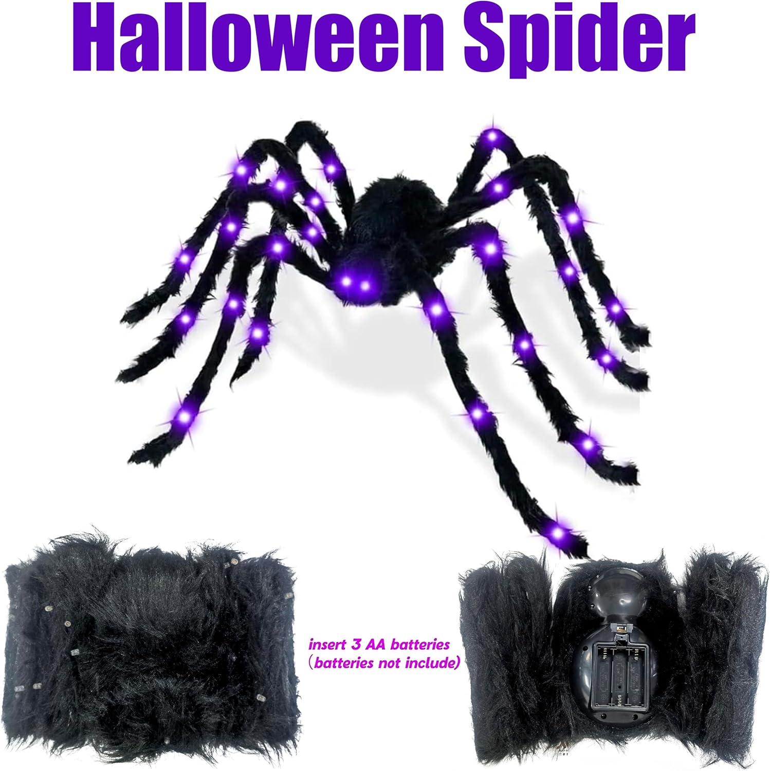78" Jumbo Halloween Light up Spider Scary Giant Spider for Indoor Outdoor Halloween Spider Decorations Party Favor Yard Home House Décor Multicolor