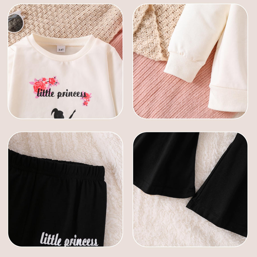 3-9 T Kids Toddler Girl Clothes Letter Print Sweatshirt Flared Pants 2Pc Outfits Set