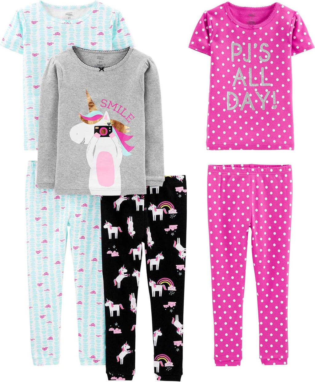 Simple Joys by Carter's Babies, Toddlers, and Girls' 6-Piece Snug-Fit Cotton Pajama Set, Pack of 3