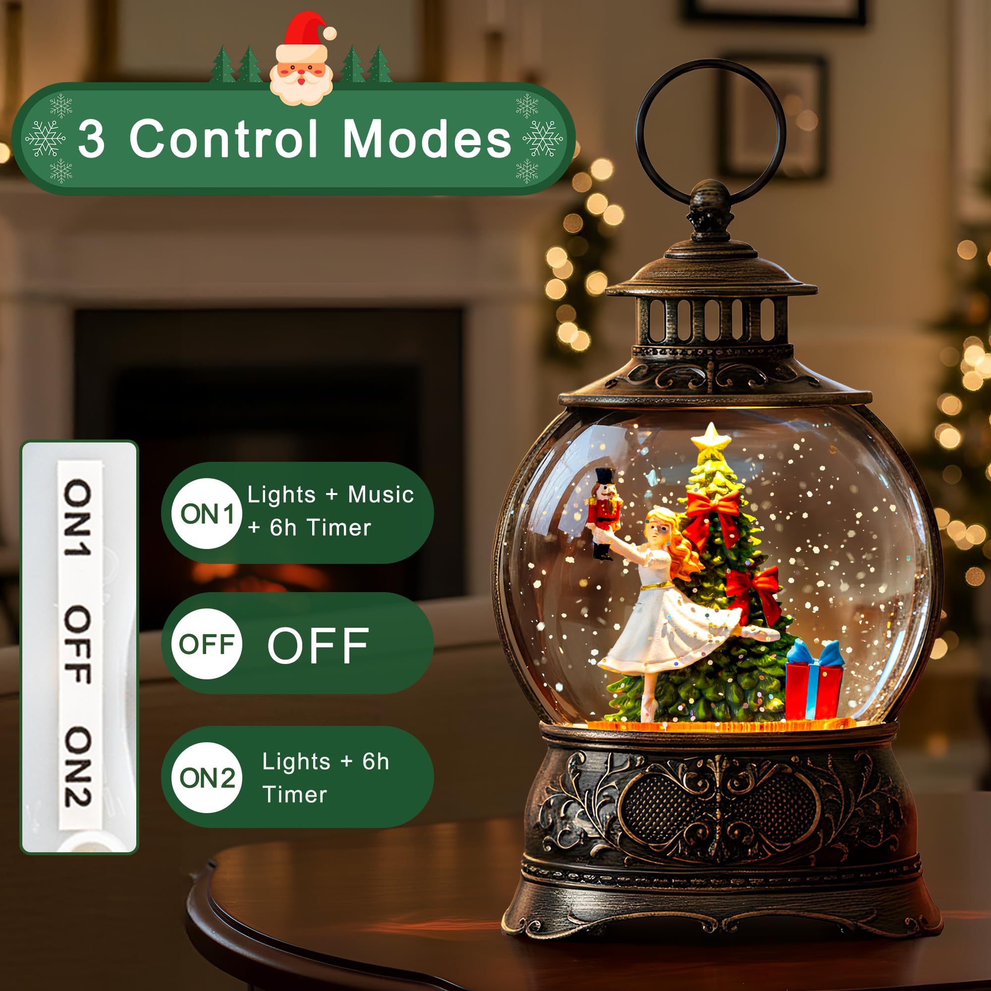 Fall Snow Globe Lantern with Autumn Turkey and Pumpkins Thanksgiving LED Decor for Home, Indoor Tabletop Centerpiece with Glitter Flakes, Harvest Light Decorations