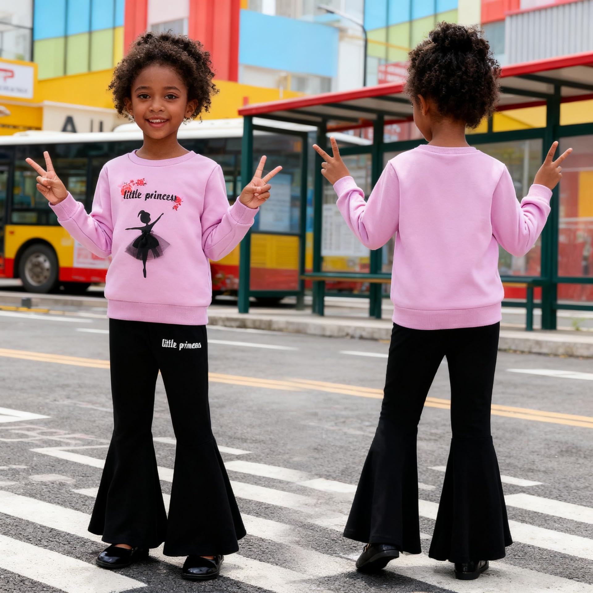 3-9 T Kids Toddler Girl Clothes Letter Print Sweatshirt Flared Pants 2Pc Outfits Set