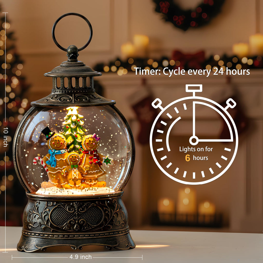 Fall Snow Globe Lantern with Autumn Turkey and Pumpkins Thanksgiving LED Decor for Home, Indoor Tabletop Centerpiece with Glitter Flakes, Harvest Light Decorations