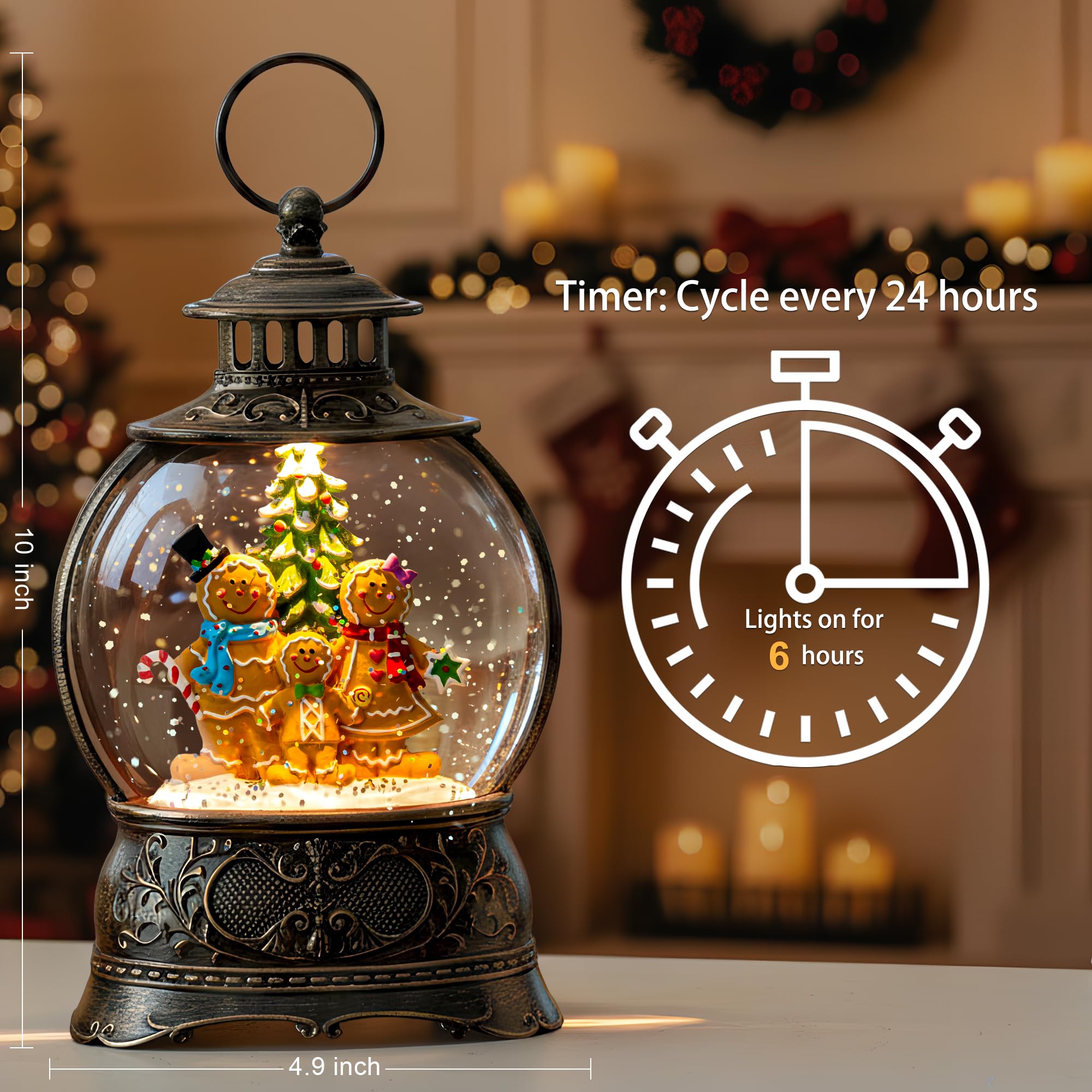 Fall Snow Globe Lantern with Autumn Turkey and Pumpkins Thanksgiving LED Decor for Home, Indoor Tabletop Centerpiece with Glitter Flakes, Harvest Light Decorations