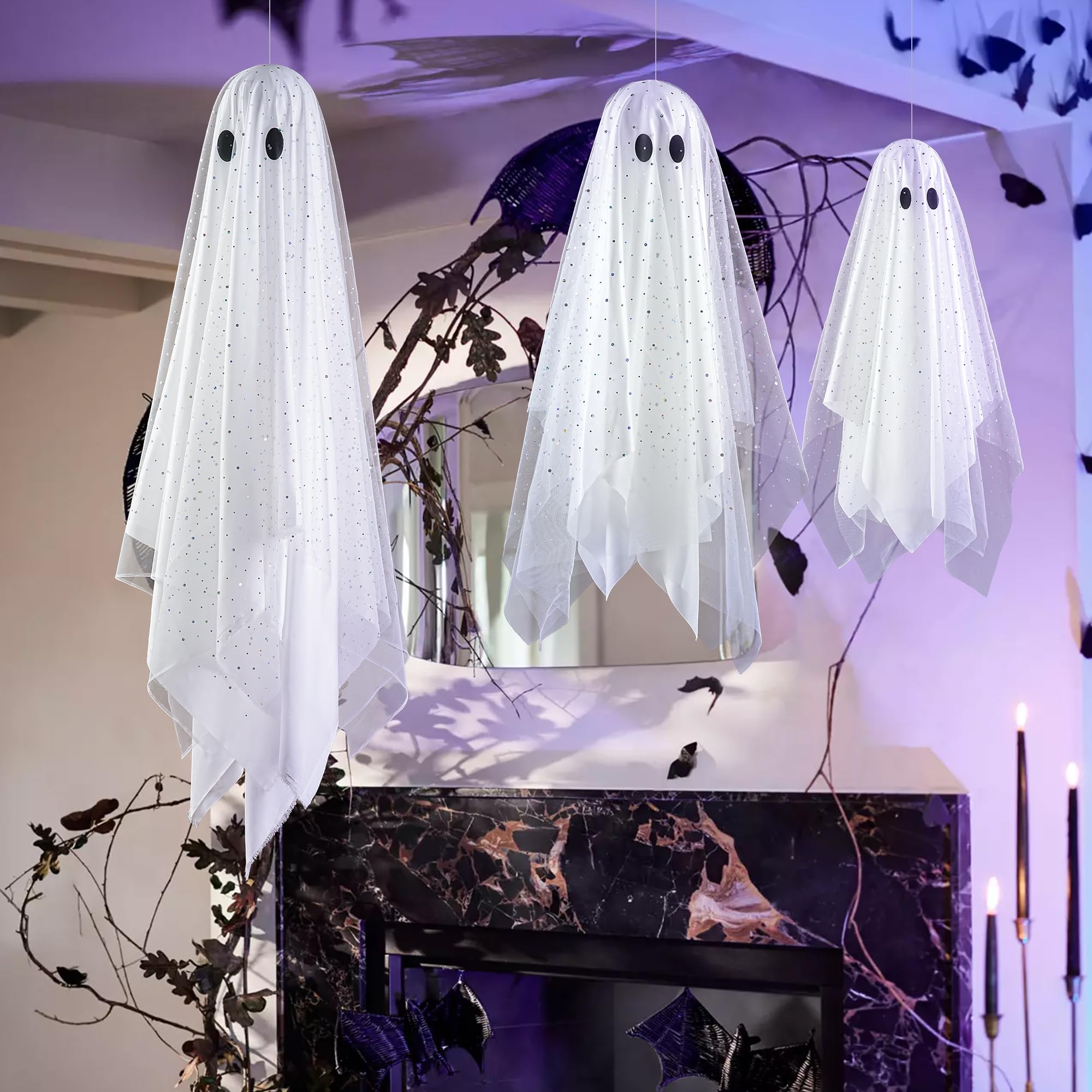 2Packs Halloween Decorations Outdoor,Halloweens Party Decoration Indoor,Spooky Ghost with Remote Control String Lights,Halloween-Ghost Lights for Porches Yards Gardens Lawn