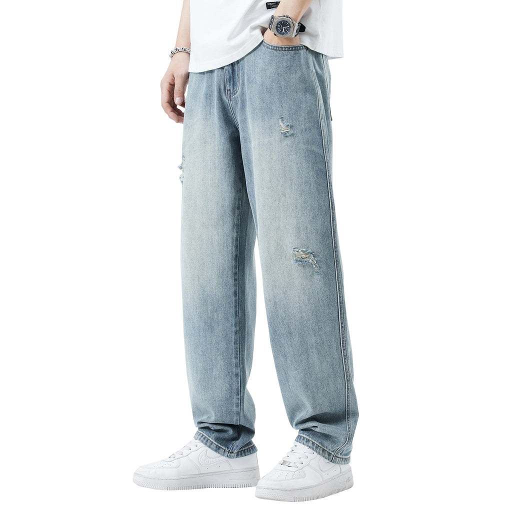 DOSLAVIDA Men's Baggy Jeans Loose Fit Ripped Distressed Jean Relaxed Skateboard Denim Pants with Holes