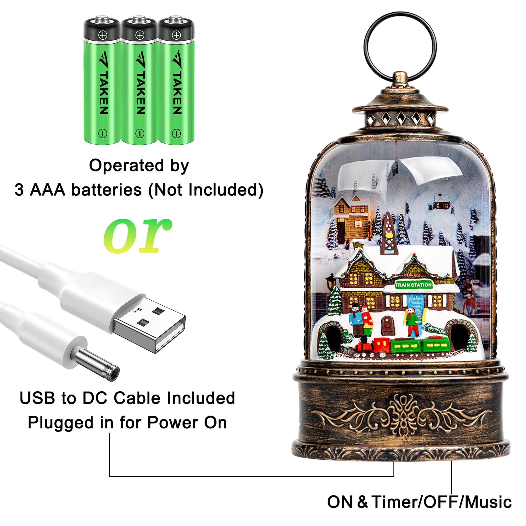 Fall Snow Globe Lantern with Autumn Turkey and Pumpkins Thanksgiving LED Decor for Home, Indoor Tabletop Centerpiece with Glitter Flakes, Harvest Light Decorations