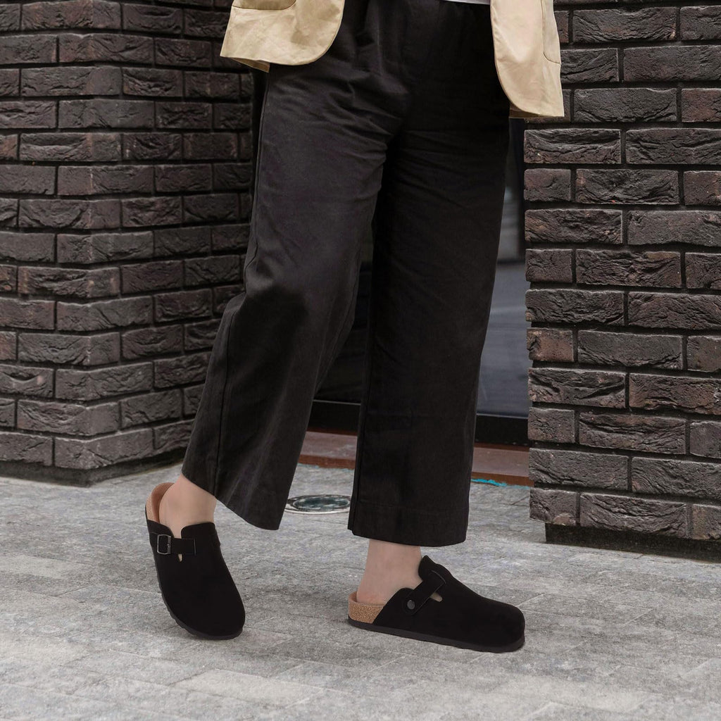 Litfun Women's Genuine Suede Clogs Soft Footbed Leather Potato Shoes Comfort Slip On Clogs with Arch Support