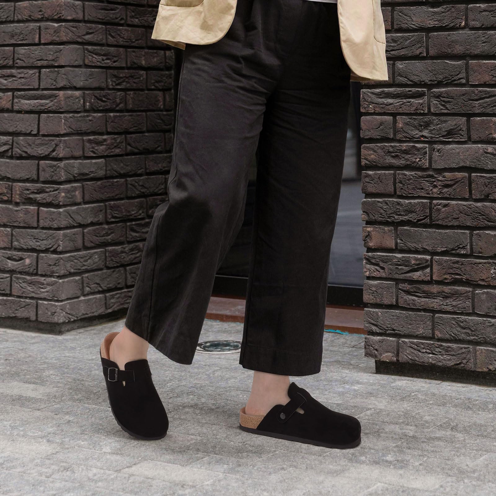 Litfun Women's Genuine Suede Clogs Soft Footbed Leather Potato Shoes Comfort Slip On Clogs with Arch Support