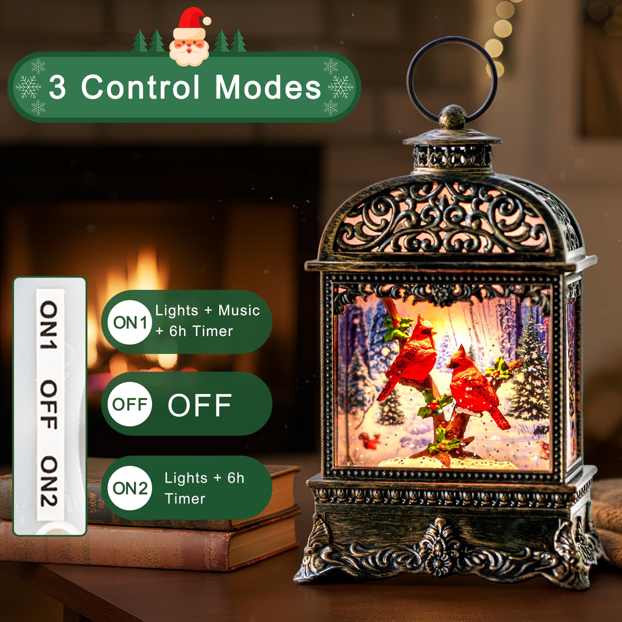 Fall Snow Globe Lantern with Autumn Turkey and Pumpkins Thanksgiving LED Decor for Home, Indoor Tabletop Centerpiece with Glitter Flakes, Harvest Light Decorations