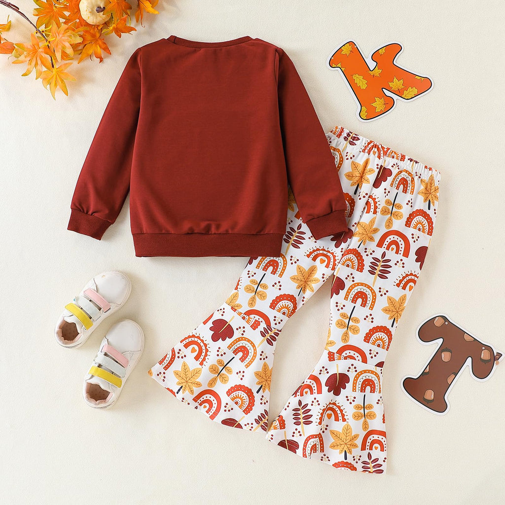 3-9 T Kids Toddler Girl Clothes Letter Print Sweatshirt Flared Pants 2Pc Outfits Set