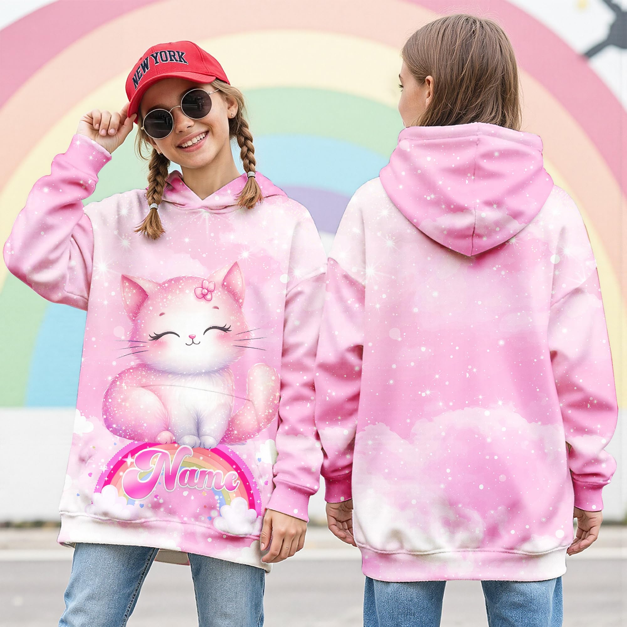 Hoodies for Girls Custom Sweatshirts with Name, Kids Pullover with Pocket, Comfy Graphic Hoodies for Daughter