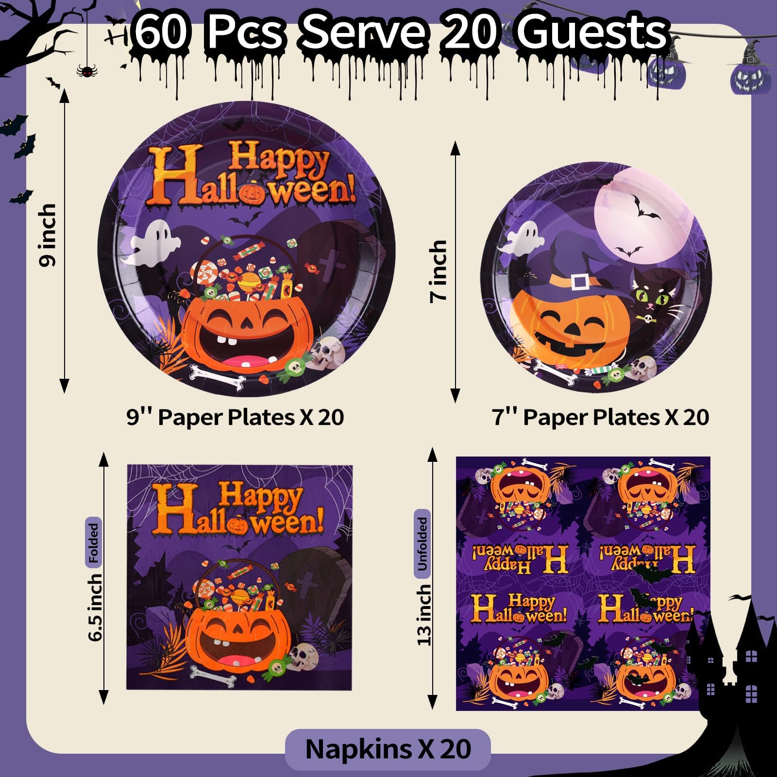 60 Pcs Thanksgiving Plates and Napkins, Happy Thanksgiving Party Supplies Tableware, Disposable Fall Paper Plates, Watercolor Pumpkin Maple plates for Autumn Harvest Festival Party, Serve 20