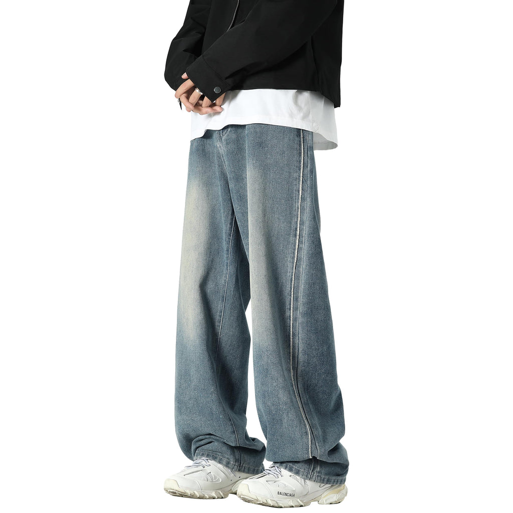 DOSLAVIDA Men's Hip Hop Jean Joggers Loose Fit Streetwear Biker Baggy Jeans Pants Stylish Printed Cargo Denim Pants