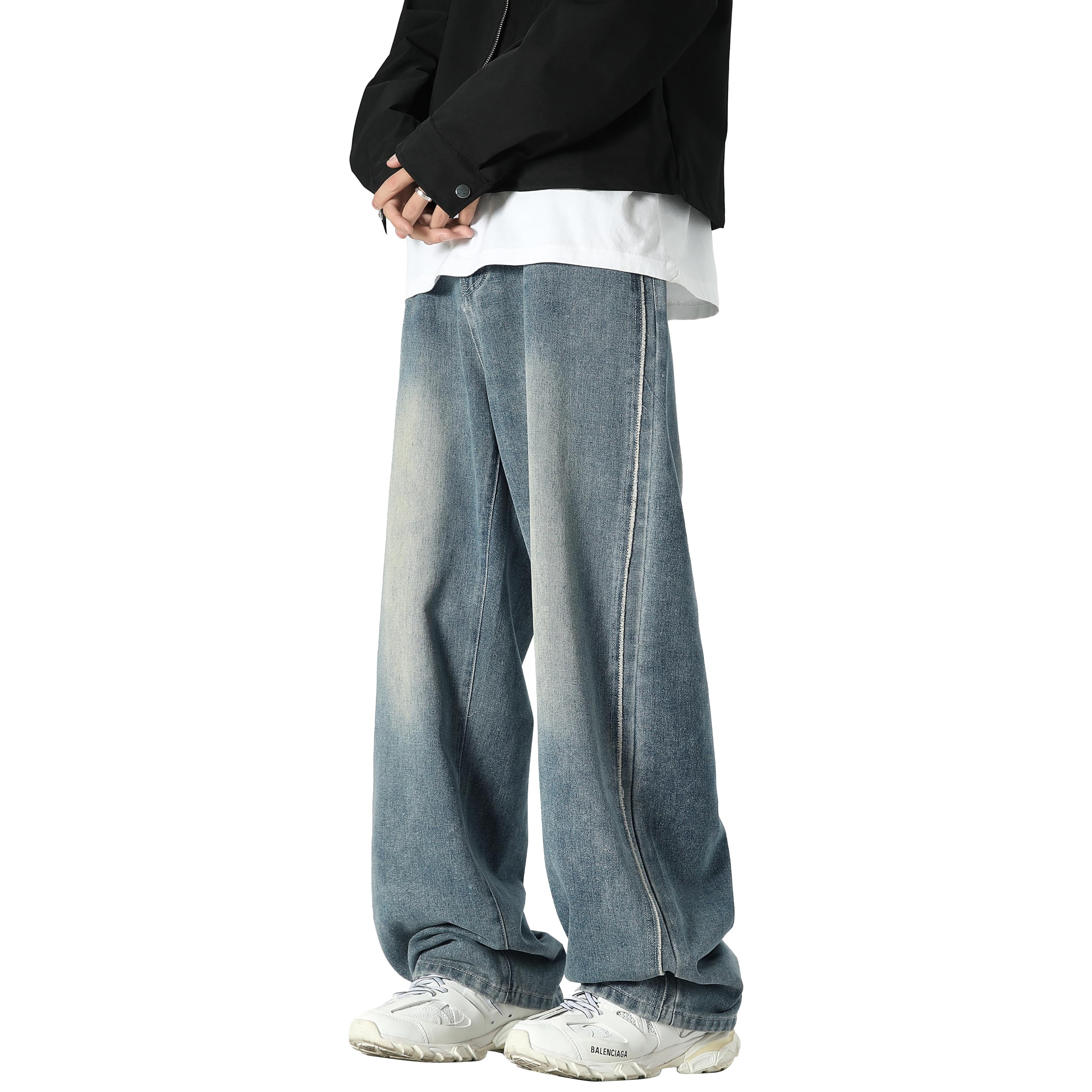 DOSLAVIDA Men's Hip Hop Jean Joggers Loose Fit Streetwear Biker Baggy Jeans Pants Stylish Printed Cargo Denim Pants