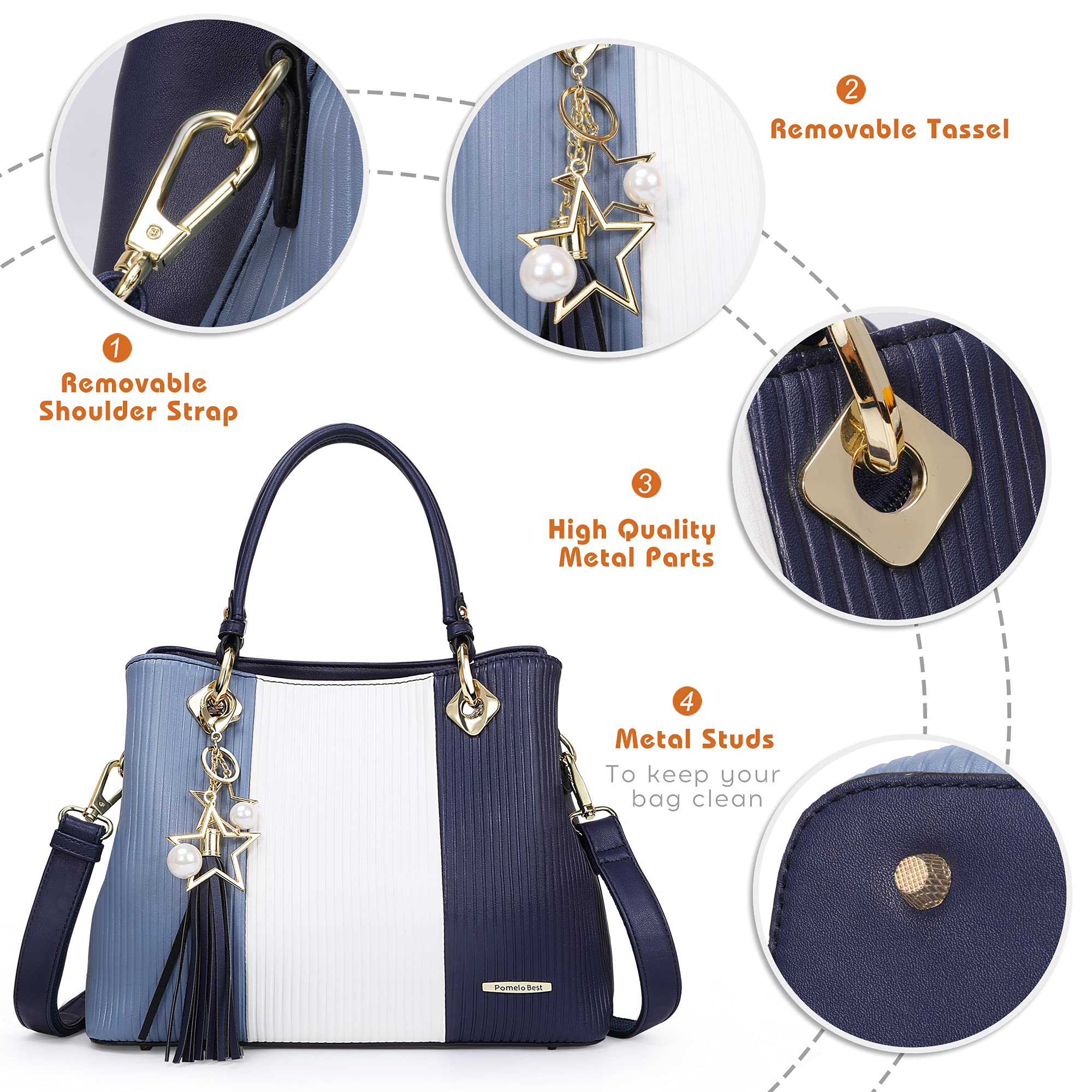 Handbags for Women with Multiple Internal Pockets in Pretty Color Combination, Women's Satchel Handbag