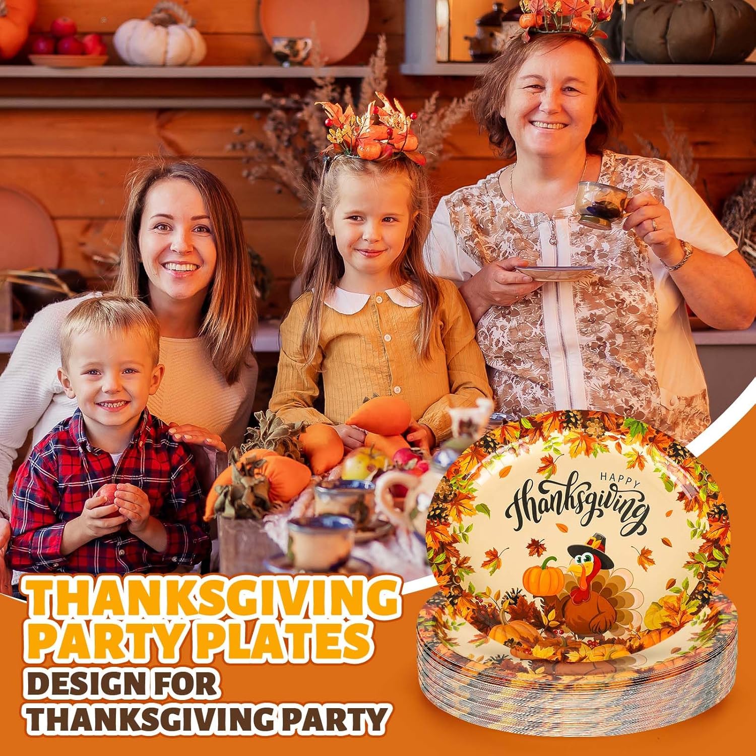 50Pcs Thanksgiving Oval Paper Plates Turkey Pumpkin Pattern Disposable Plates Large Decorative Tableware for Fall Autumn Harvest Party Decor Supplies