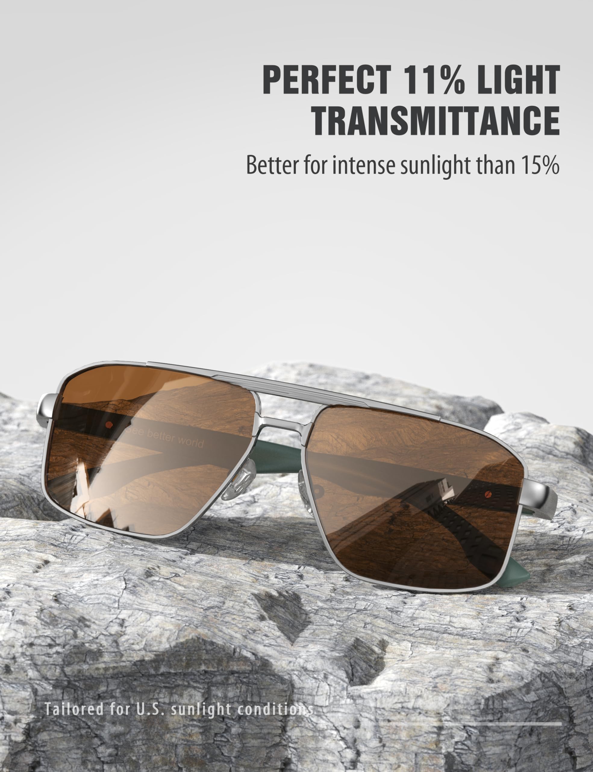 LUENX Aviator Sunglasses for Men Square Polarized Polygon Lens - UV 400 Protection