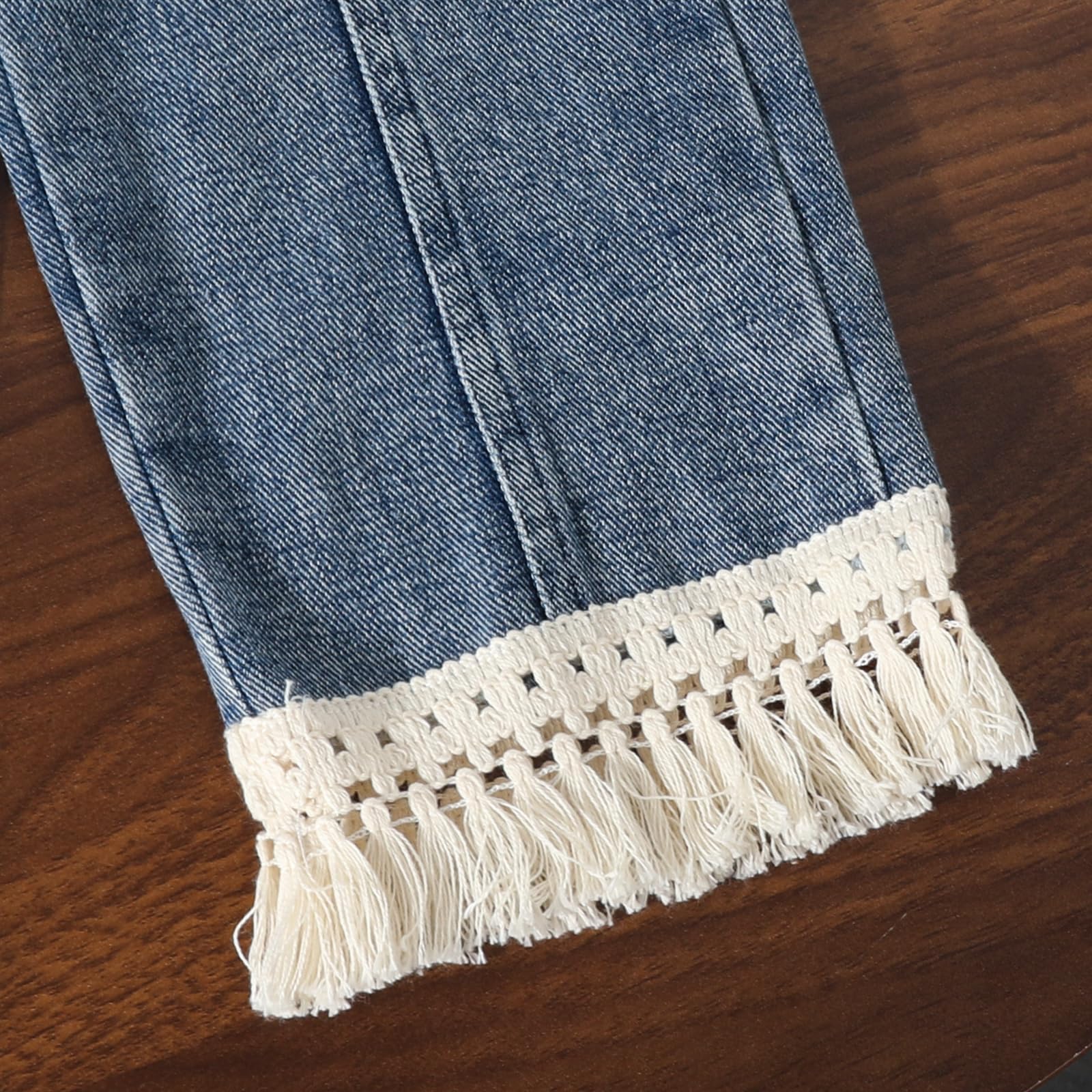 3-7 Years Toddler Girls Pants Set - Tassel Top & Washed Denim Pants Fall Winter Clothing Outfits Set for Girls
