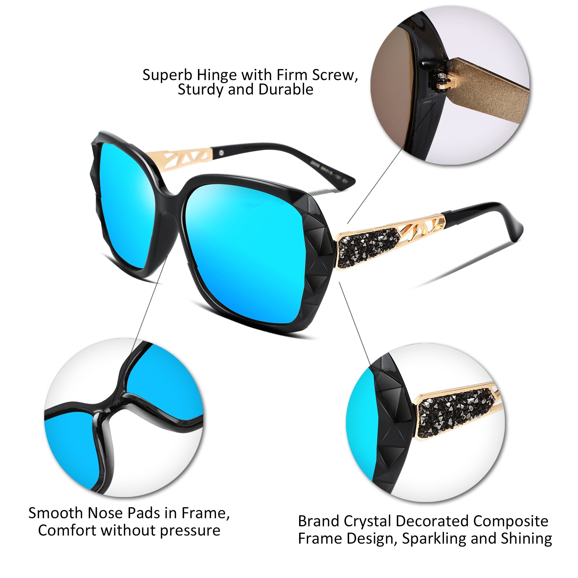 FEISEDY Polarized Women Square Sunglasses Sparkling Composite Shiny Frame B2289