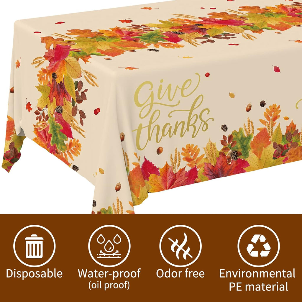 Fall theme Party Supplies Kit, Serve 25, Autumn Harvest Disposable Dinnerware Includes: Paper Dinner Plates, Dessert Plates, Napkins, Cups, and Tablecloth, for Thanksgiving Party Decorations