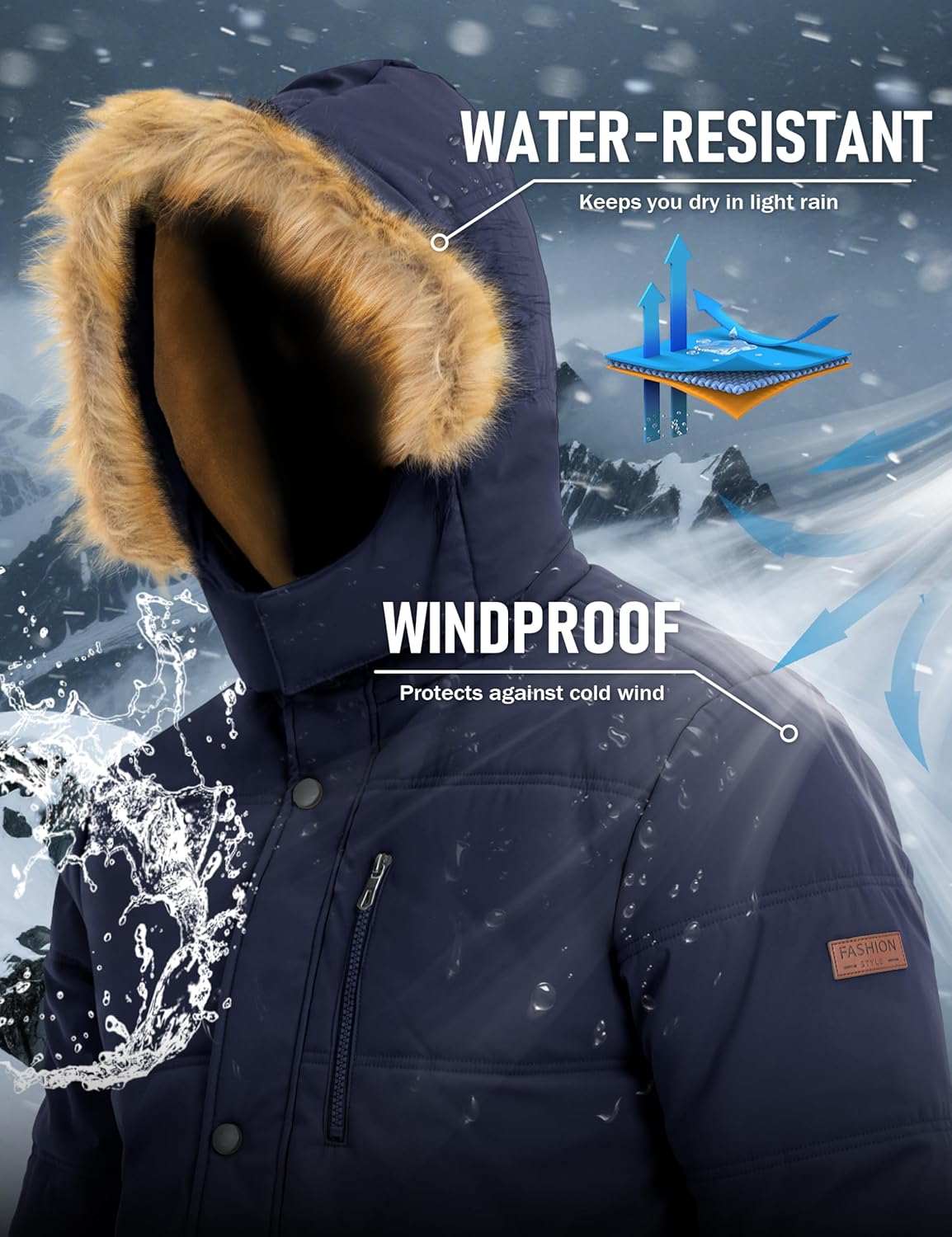 MAGCOMSEN Men's Winter Jacket Fleece Lined Water Repellent Windproof Warm Parka Winter Coat with Hood